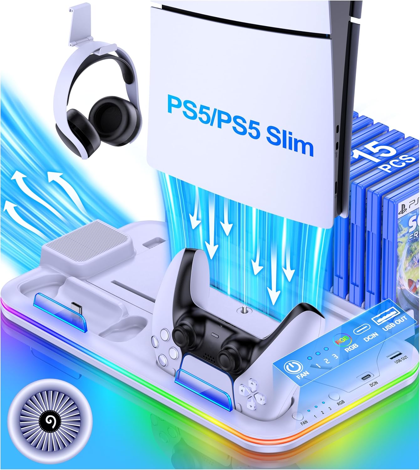 Detalle de HEYLICOOL PS5 Slim Cooling Station