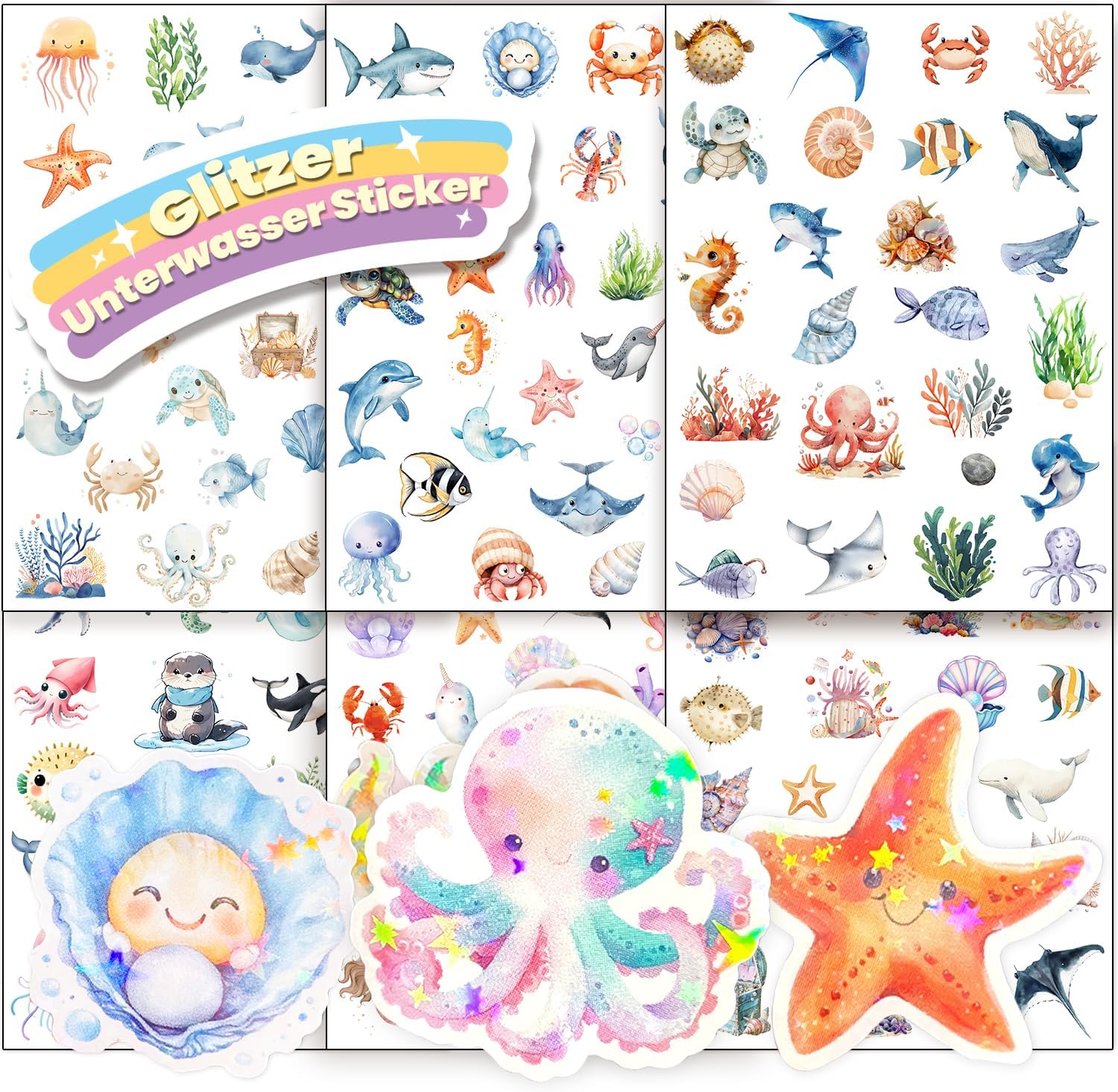 Thumbnail 6 de Hongma Märchen Glitzer Sticker 6 Stück Glitzereffekt