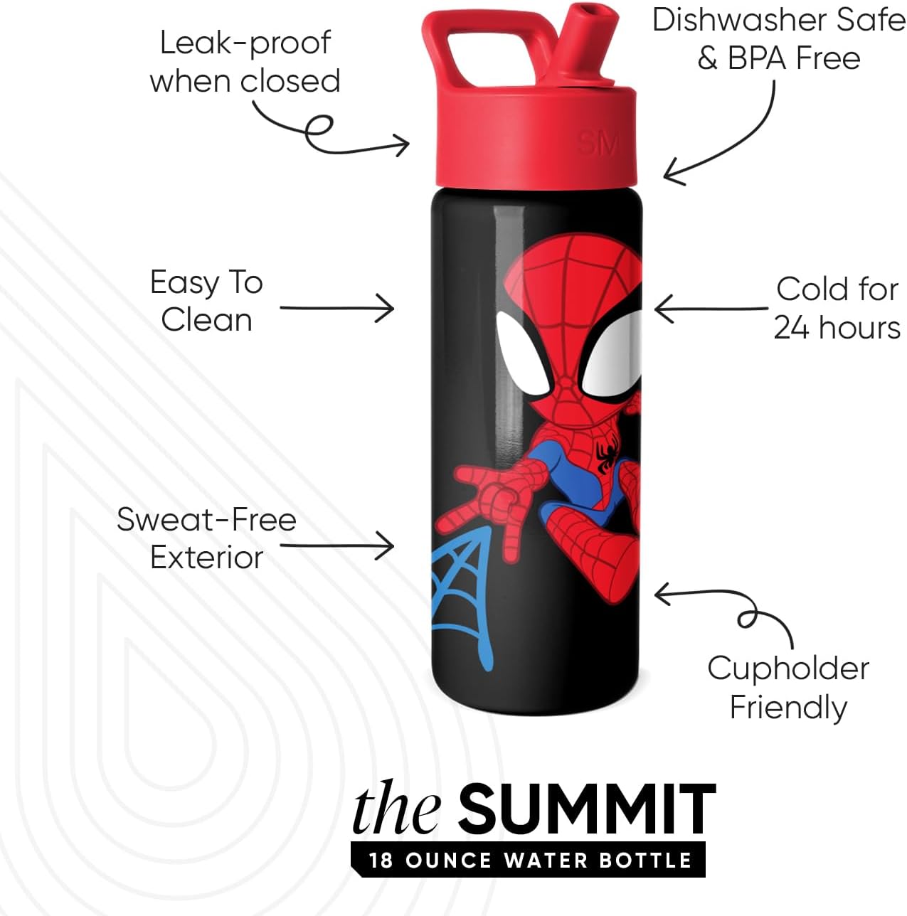 Thumbnail 2 de Simple Modern Kids Summit Water Bottle with Straw Lid — Spider-Man 18oz Stainless Steel Tumbler