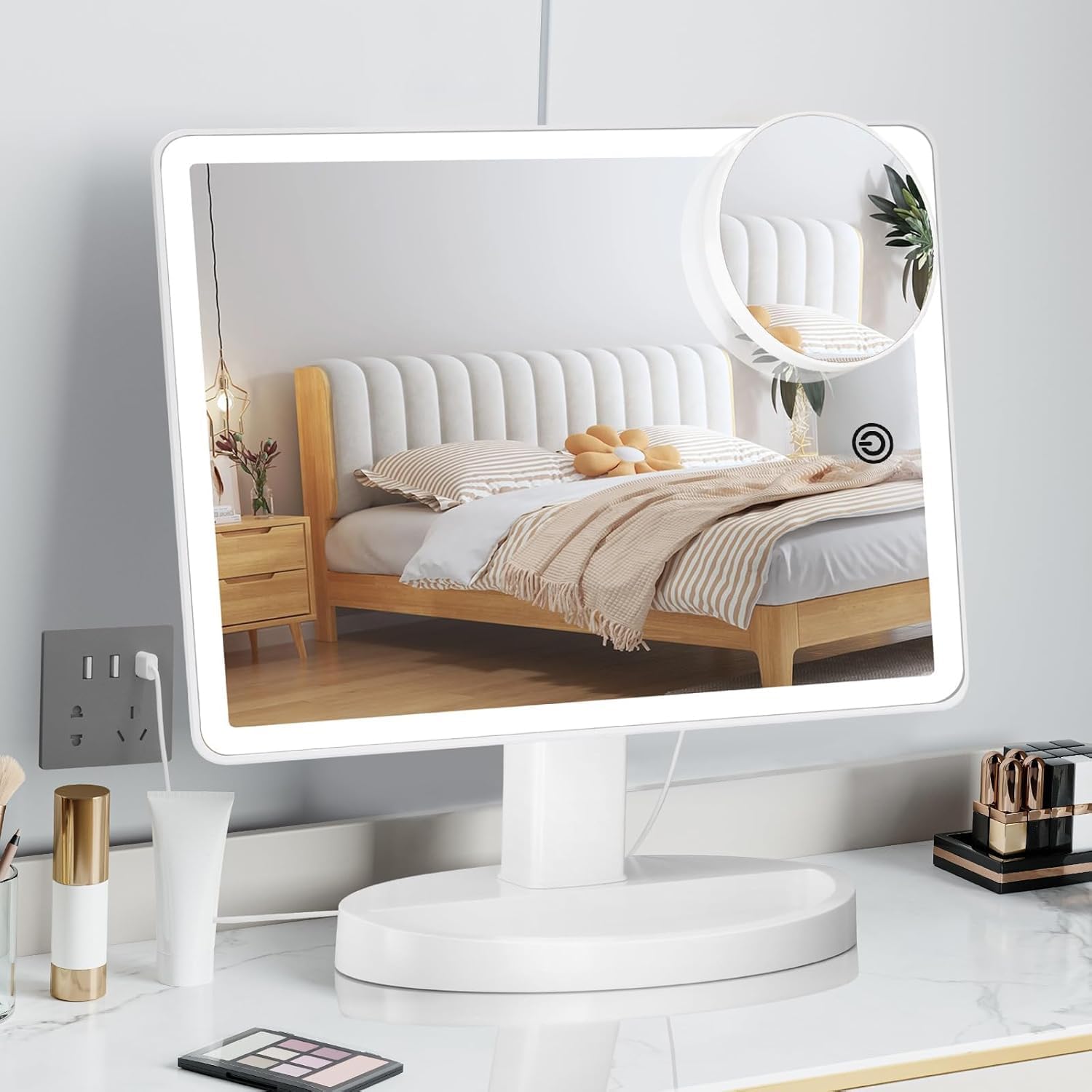 Detalle de FUNTOUCH Großer Schminkspiegel mit Beleuchtung (XL) – 10x Vergrößerung, 88 LEDs, 360° Drehbar