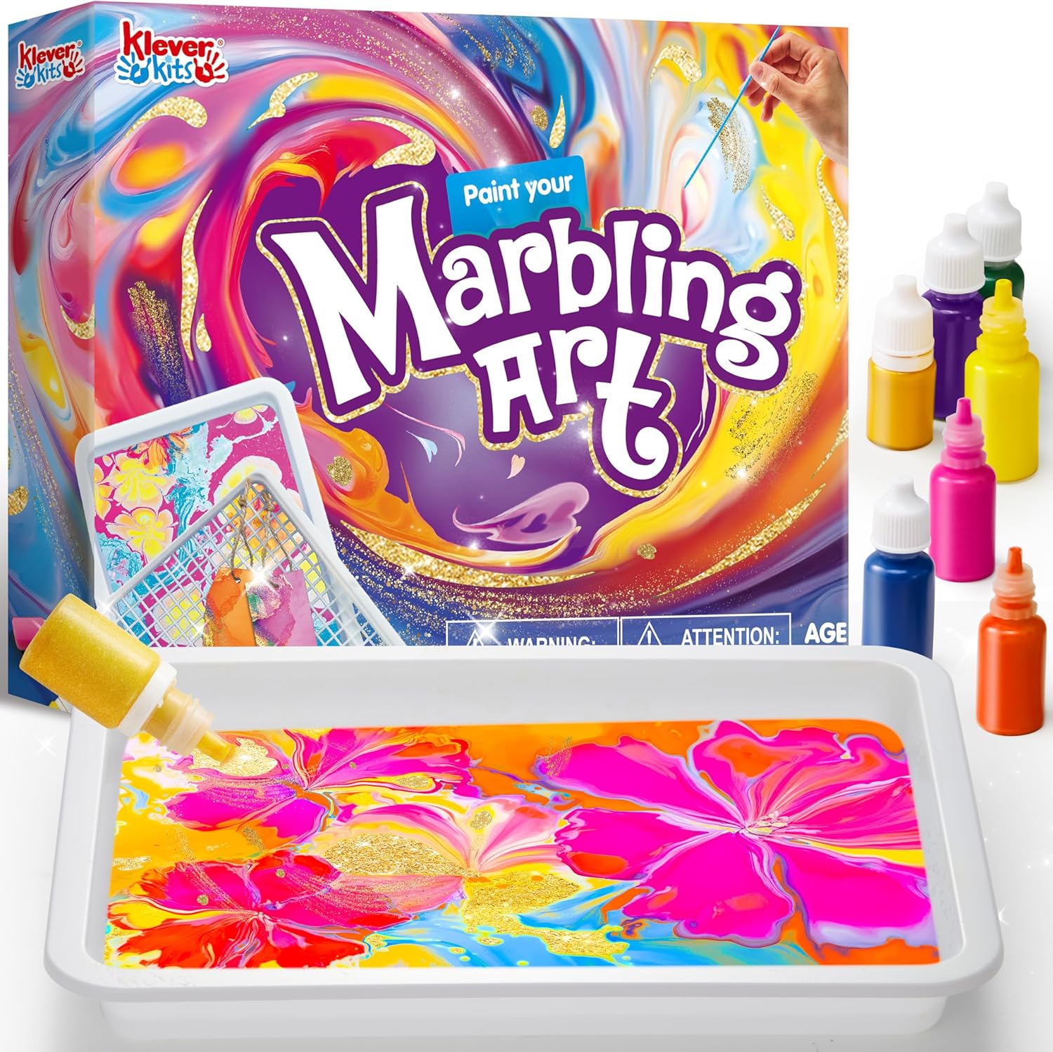 Detalle de Klever Kits Wasser Marmorierfarbe für Kinder – All-in-One Bastelset für kreative Marmoreffekte