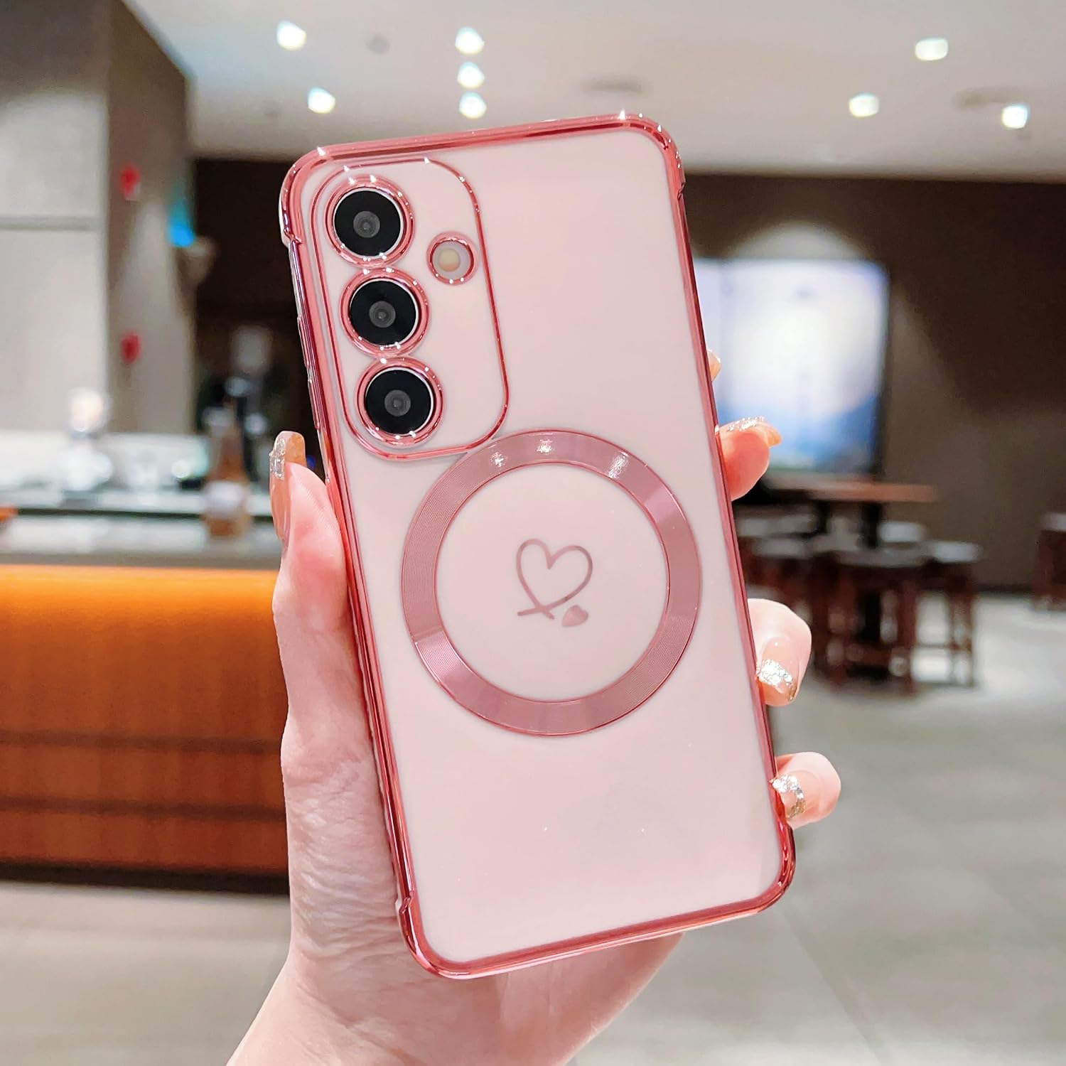 Detalle de Unichthy Cute Love Heart Magnetic Case for Samsung Galaxy S26 – Pink