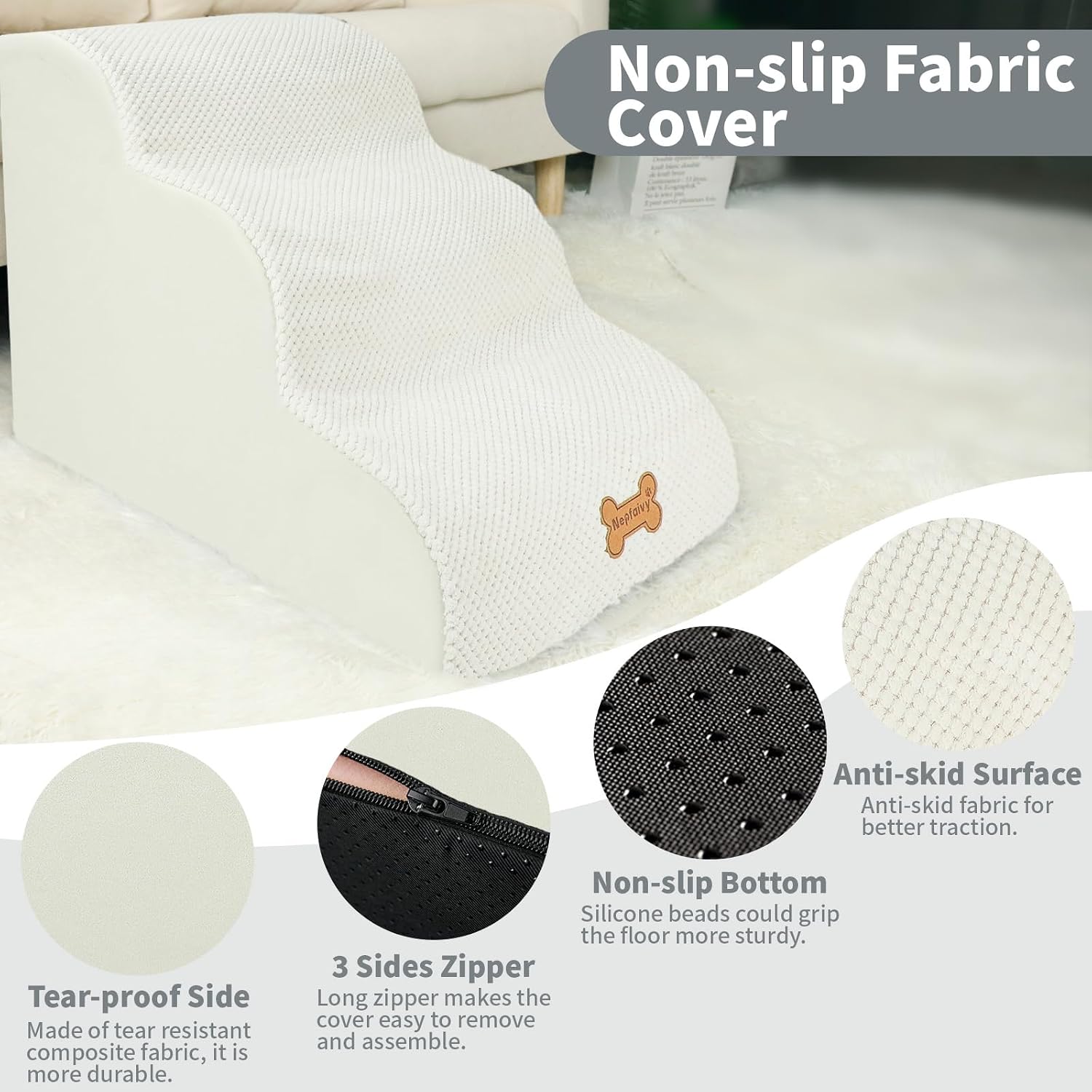 Detalle de Nepfaivy Dog Steps 3-Step Ramp 60x40x40cm