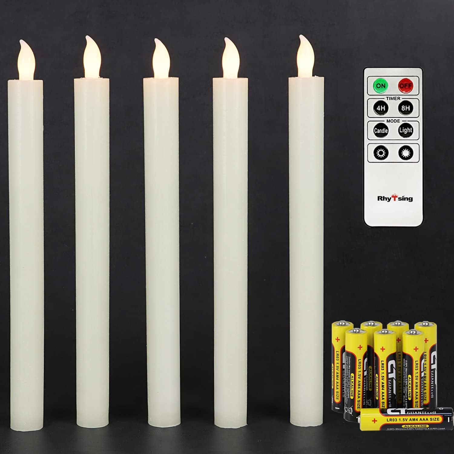 Detalle 2 de Rhytsing Ivory Battery Operated Taper Candle Set (5) with Remote