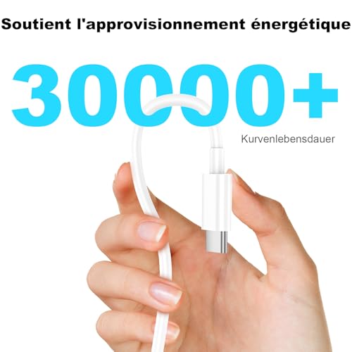 Detalle de BSTOEM Câble USB-C vers USB-C 60W – 1 m + 2 m, charge rapide et renforcé