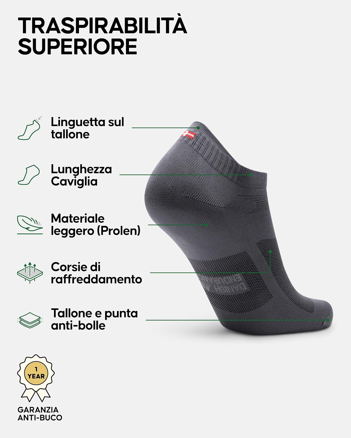 Detalle de DANISH ENDURANCE Calzini corti da corsa e pantofole sportive traspiranti (3 o 5 paia)