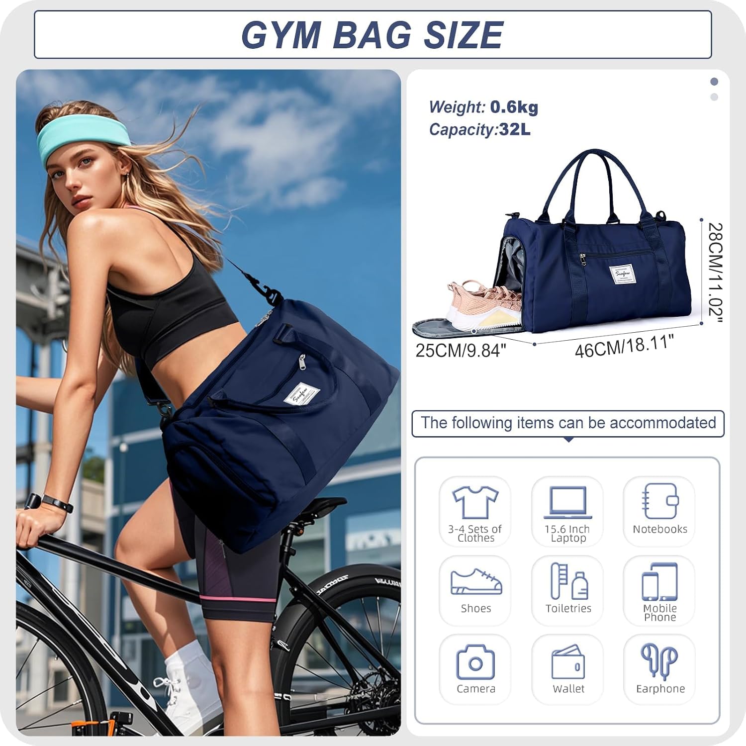 Detalle de HYC00 Sport Duffel Bag (HYC00) – Sporttasche mit Nassfach, Schuhfach und Tragevarianten