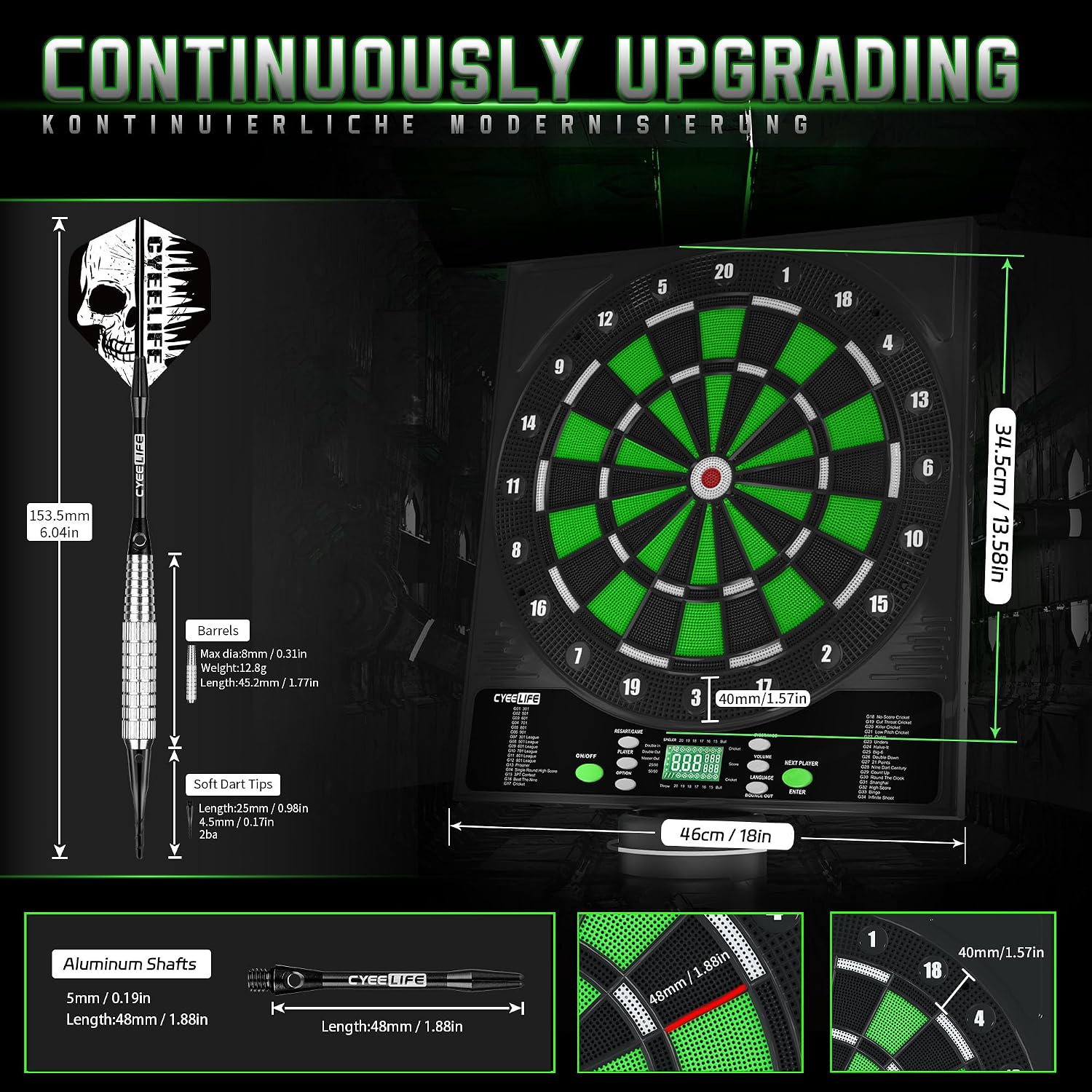 Detalle 2 de CyeeLife electronic dartboard, 35 cm playing area