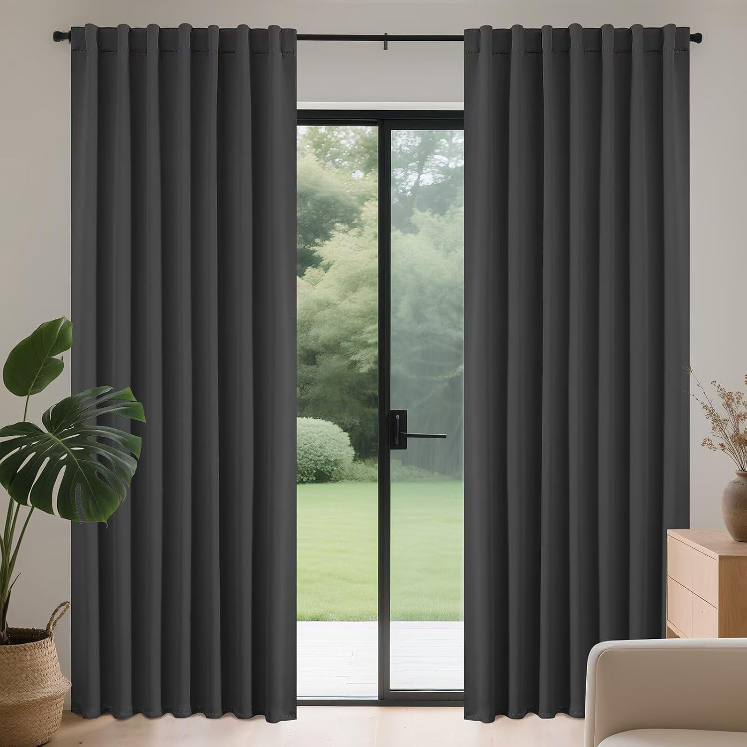 Detalle de Joydeco GD861 RBT Blackout Curtains, 108-Inch Dark Gray Polyester, 2 Panels