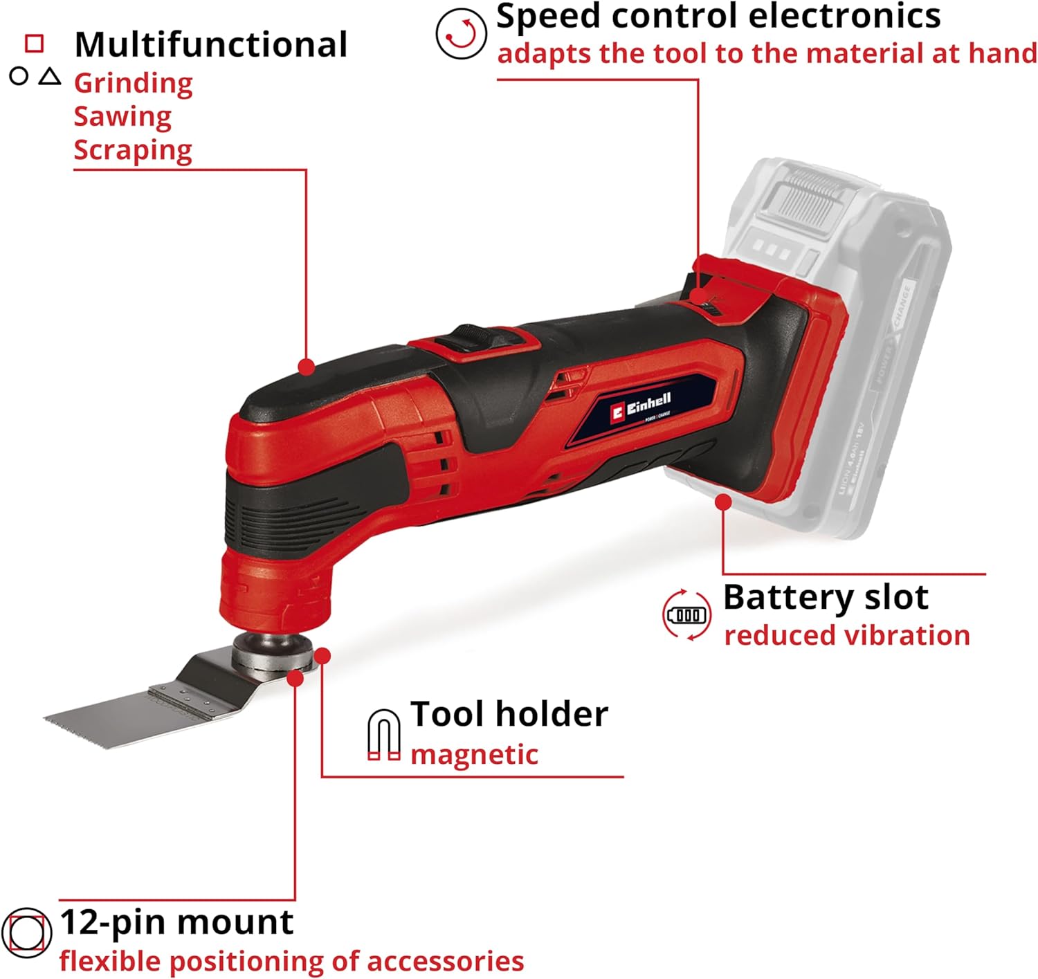 Thumbnail 2 de Einhell TC-MG 18 Li-Solo 18V Power X-Change cordless multi-tool (oscillating) with accessories