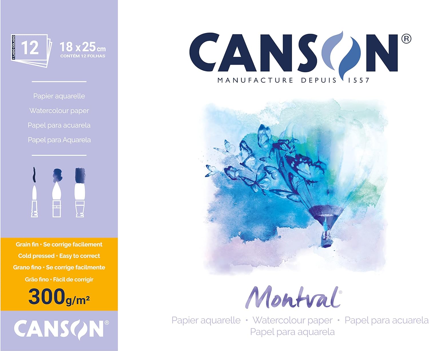 Detalle de Canson Montval Blocco per acquerello A3, 12 fogli 300 g/m² – texture fine