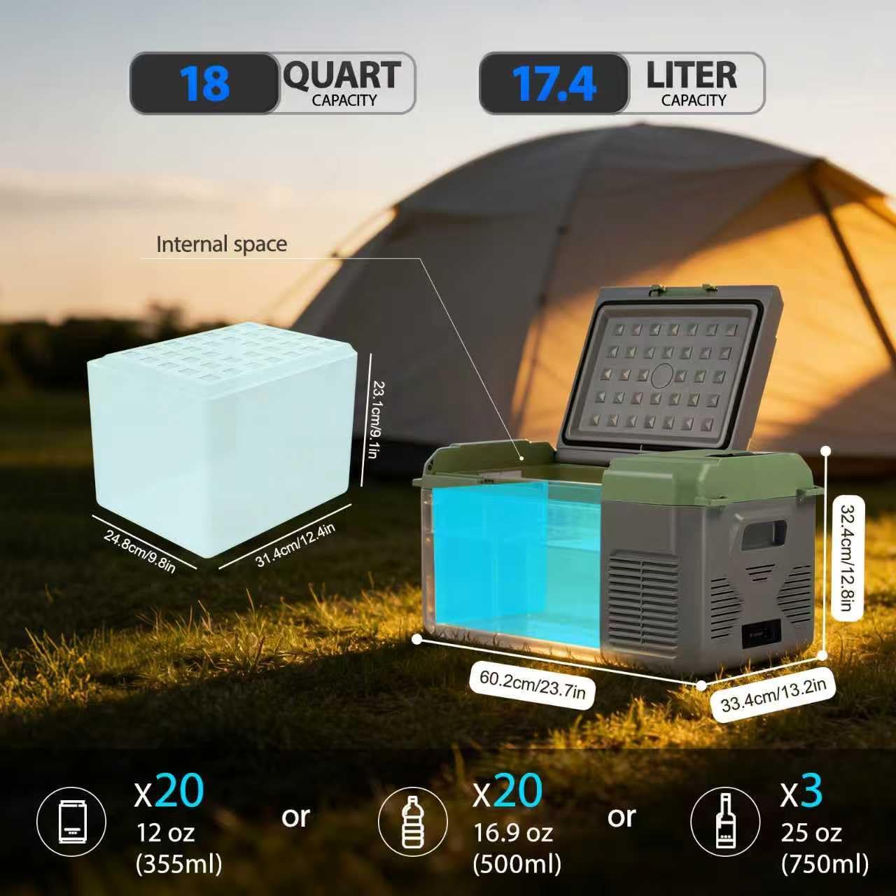 Thumbnail 1 de zcamp X18 17.4L Compressor Car Refrigerator: Portable 12V/24V Cooler for Camping