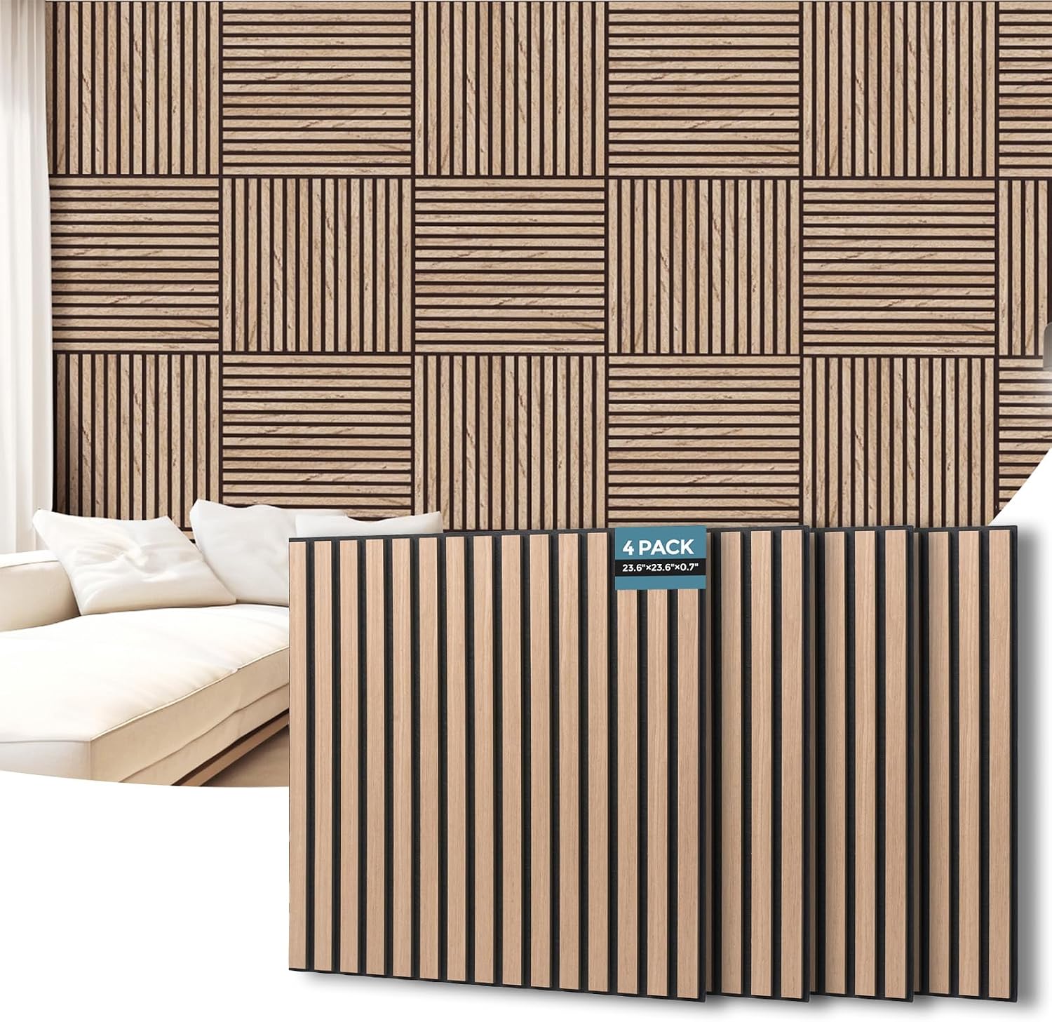 Detalle de AKUMAX AM -3D02-Walnut-18mm-4P Acoustic Wall Panels, 0.7-Inch Walnut