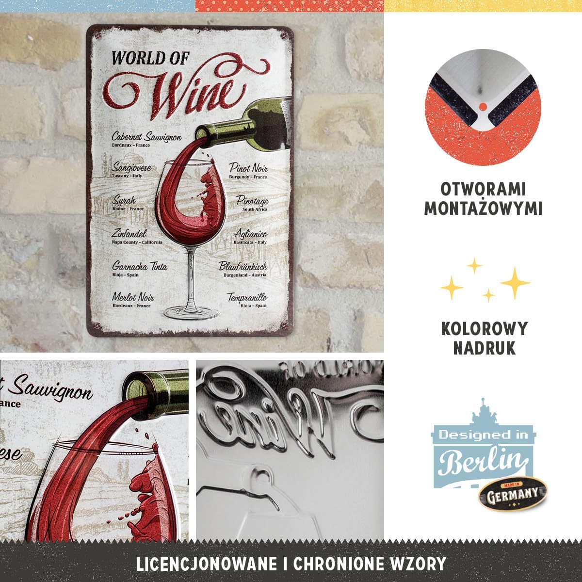 Thumbnail 2 de Nostalgic-Art 22265 metalowa tabliczka World of Wine, 20 × 30 cm, styl retro