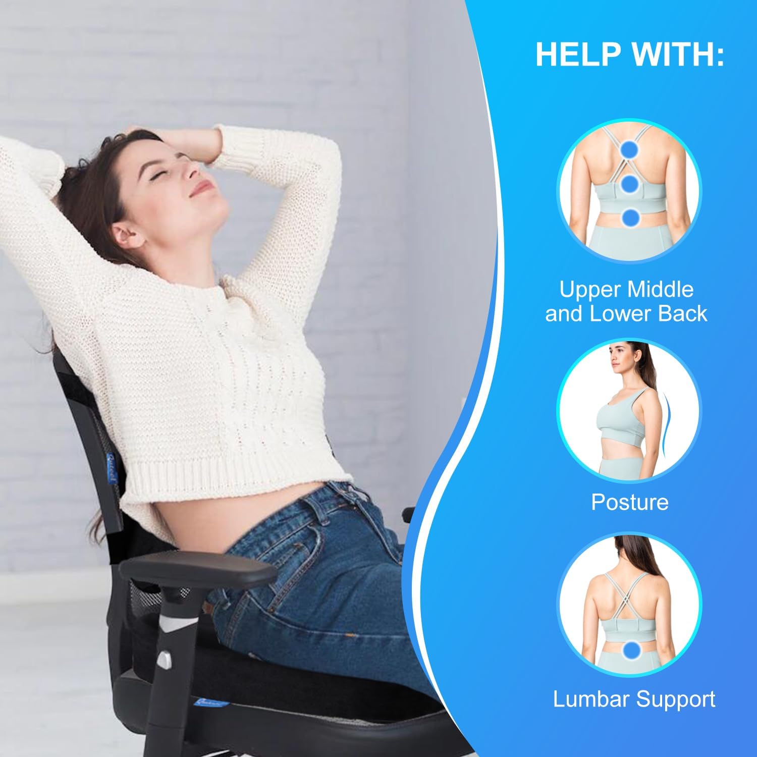 Thumbnail 2 de Qutool Office Chair Cushion and Lumbar Support Cushion set with non-slip base