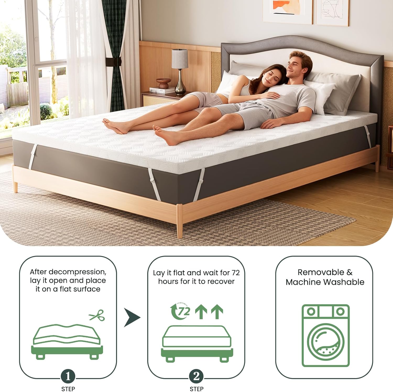Detalle de Autsel Surmatelas 160x190 cm en mousse à mémoire de forme et gel refroidissant – épaisseur 7,5 cm
