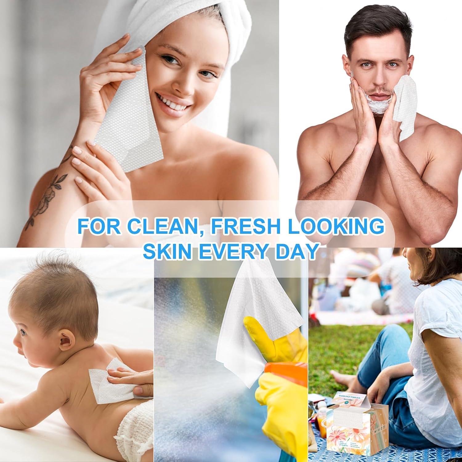 Thumbnail 5 de Disposable Face Clean Towels XL (10 x 12 inches) – 50 Count 4 Pack for Makeup Removal & Cleansing