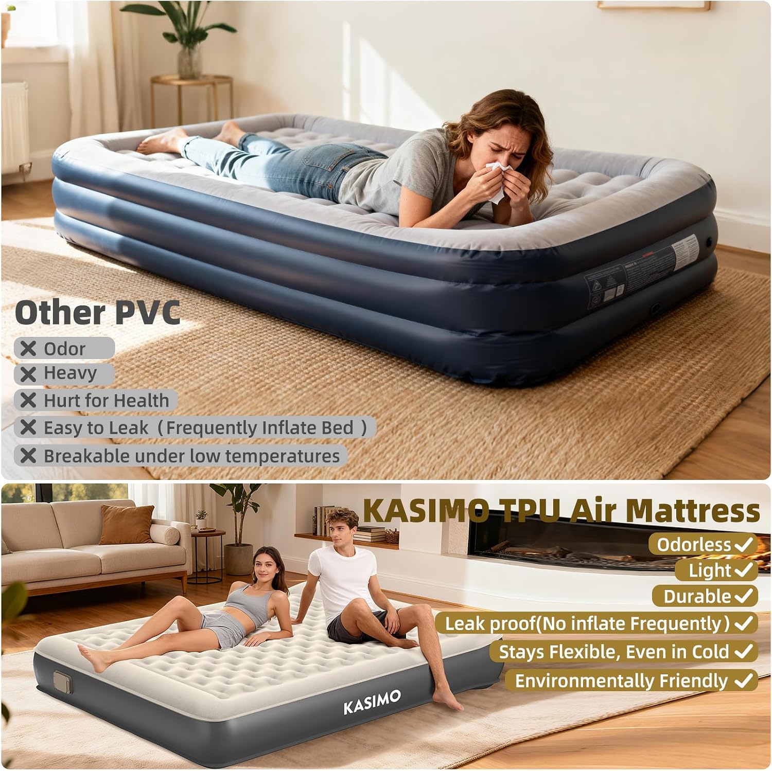 Thumbnail 1 de KASIMO Double Inflatable Mattress with TPU Airbed and Built-in Pump