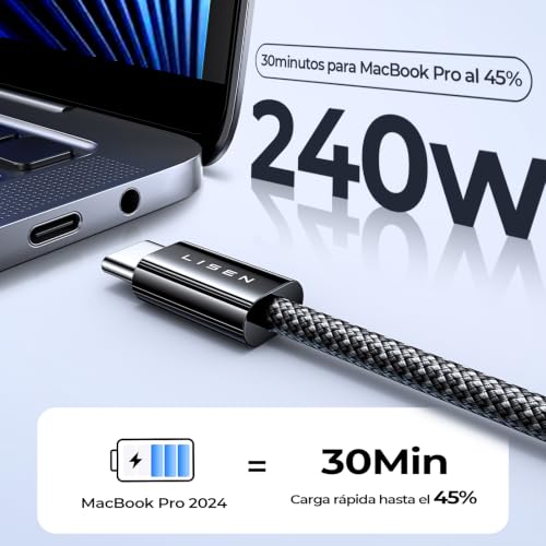 Detalle 2 de LISEN 240W: Cable USB C a USB C con carga rápida PD3.1 EPR, 2 m