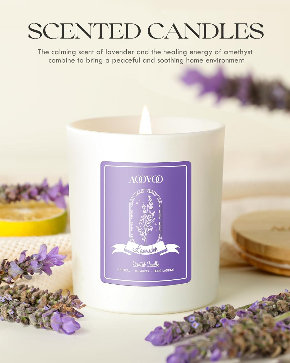 Thumbnail 5 de AOOVOO Lavender Scented Candle for Women – 10oz Soy Candle with Crystals Inside