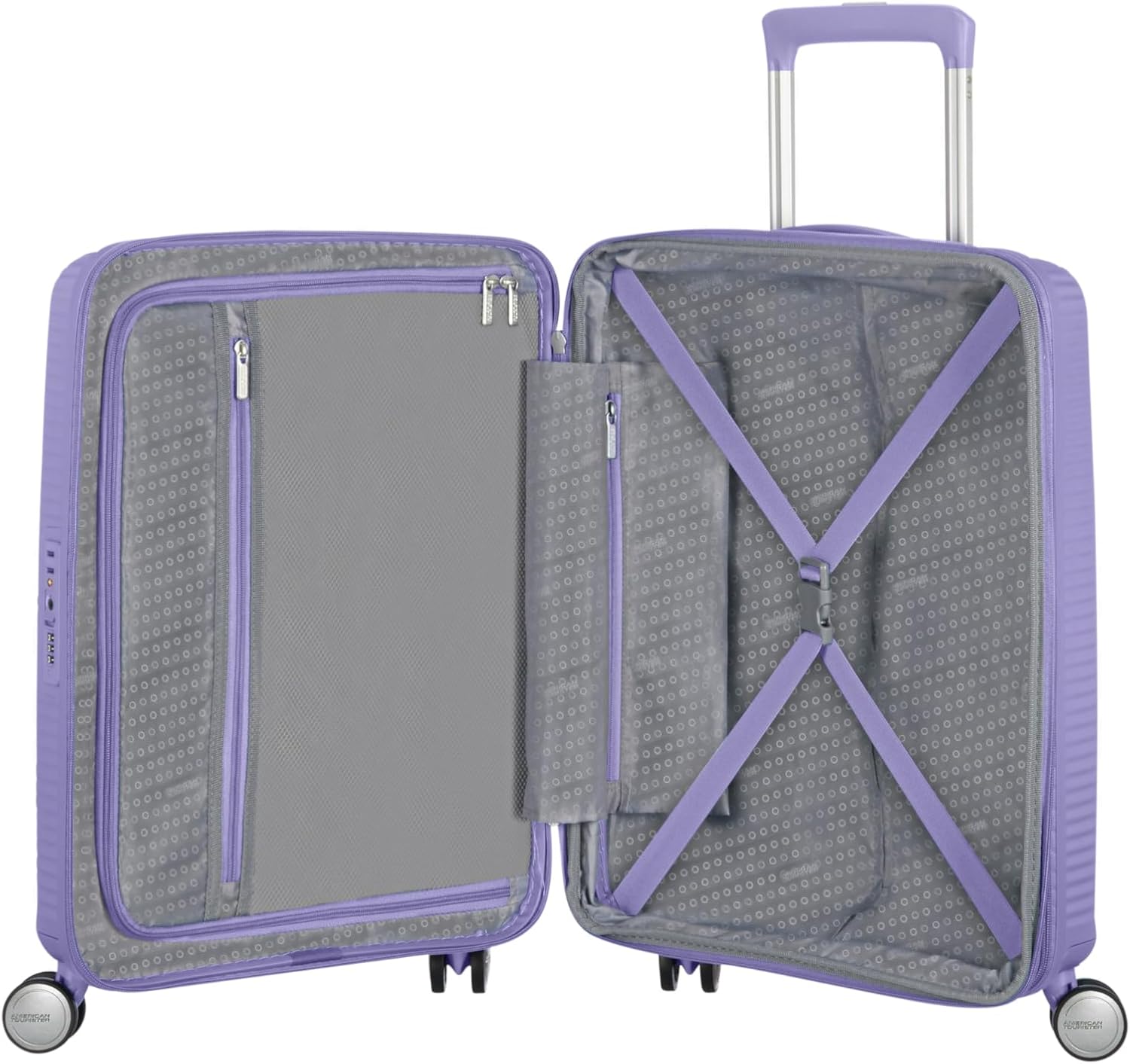 Detalle de American Tourister Spinner cabina espandibile in polipropilene: leggero e resistente, con chiusura TSA a 3 cifre