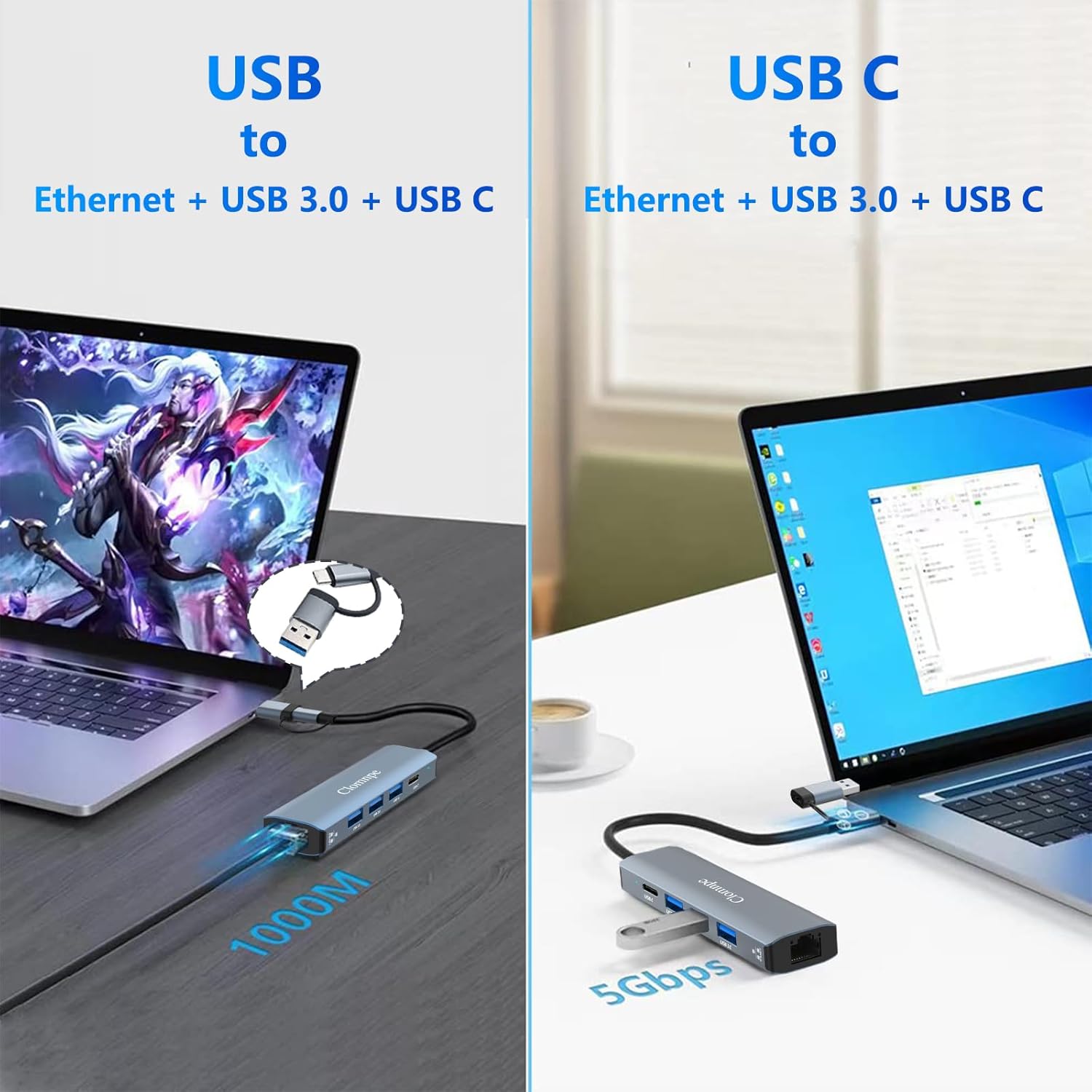 Thumbnail 1 de USB C Hub 5-in-2 Gigabit Ethernet 1000M for MacBook 📱
