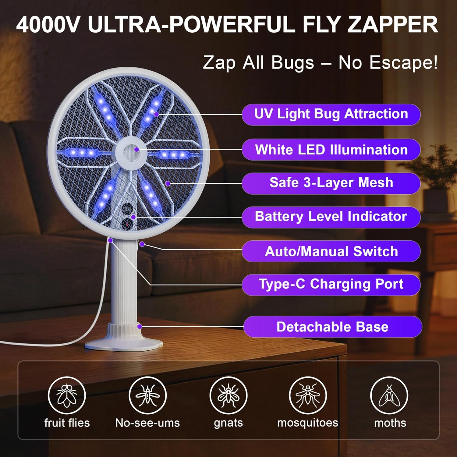 Thumbnail 5 de WowCatch Rotating Head Electric Fly Zapper with Telescopic Handle (16"–40") and 4000V