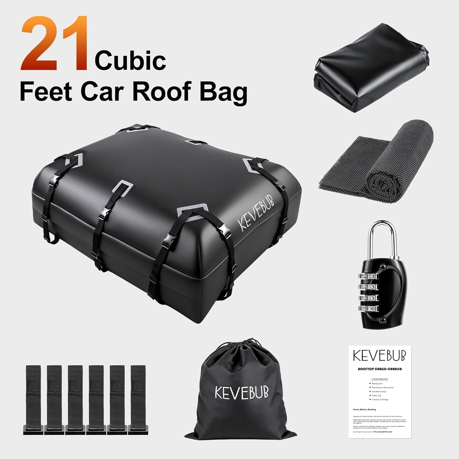 Thumbnail 6 de KEVEBUB Autodachtasche 600L (21 cu ft) – 100% wasserdichte & sturmsichere Dachbox für den Dachträger