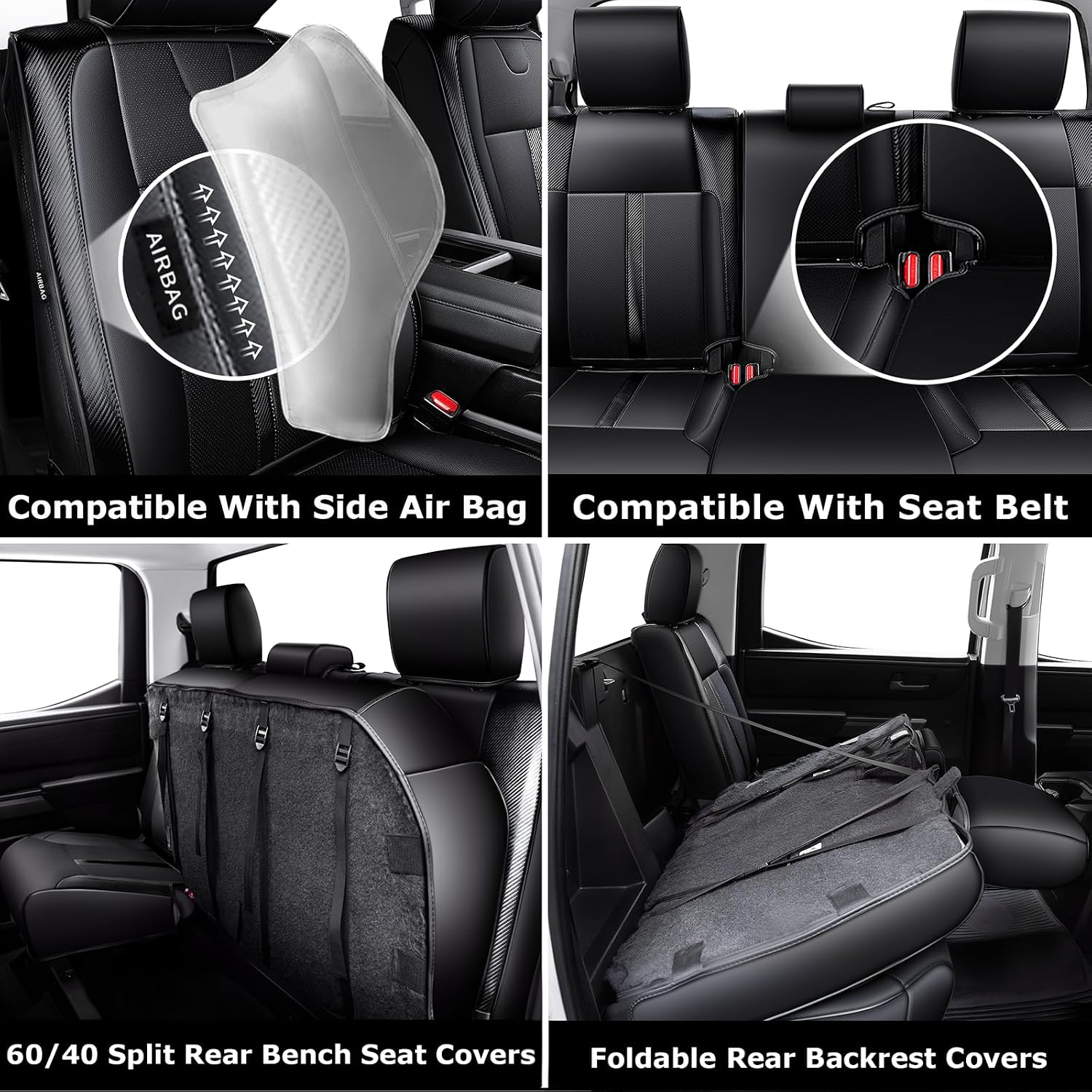 Thumbnail 5 de Carlimeki Leather Seat Covers for Toyota Tundra CrewMax (2022–2027) – Custom Fit, Premium Faux Leather