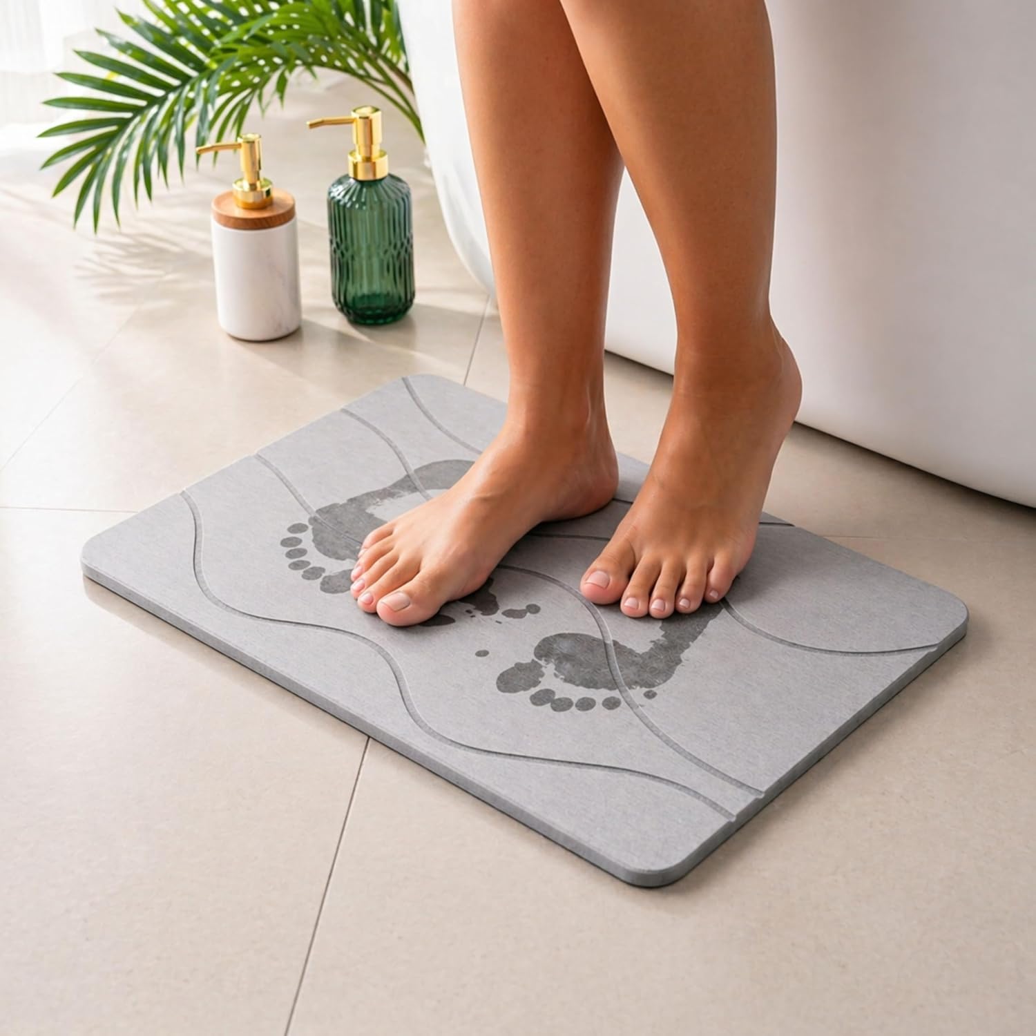 Detalle 2 de Pure 4Home Alfombra de diatomita para baño 60x40 (Grey Waves) secado rápido antideslizante
