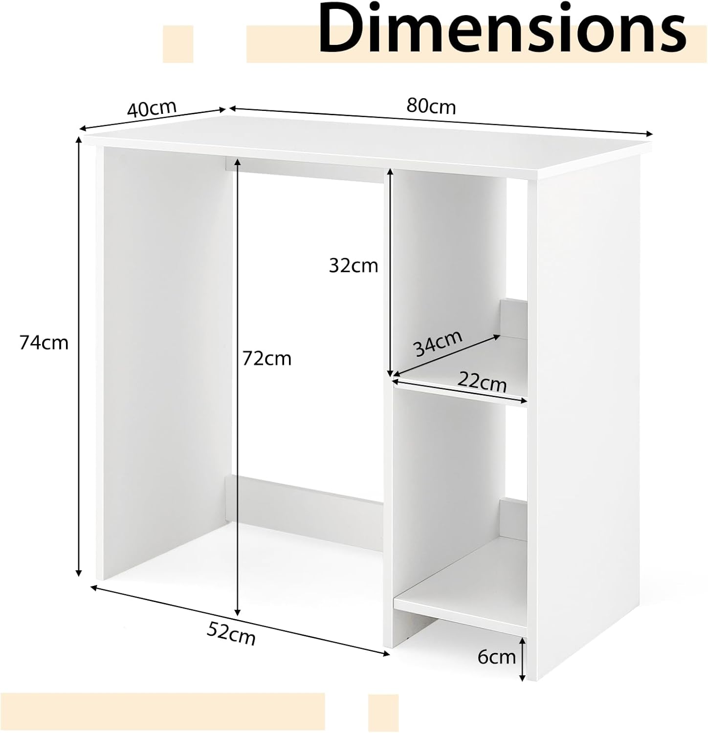 Thumbnail 2 de COSTWAY Bureau d'Ordinateur — Table de Travail compacte 80 cm, rangement à 2 niveaux, blanc