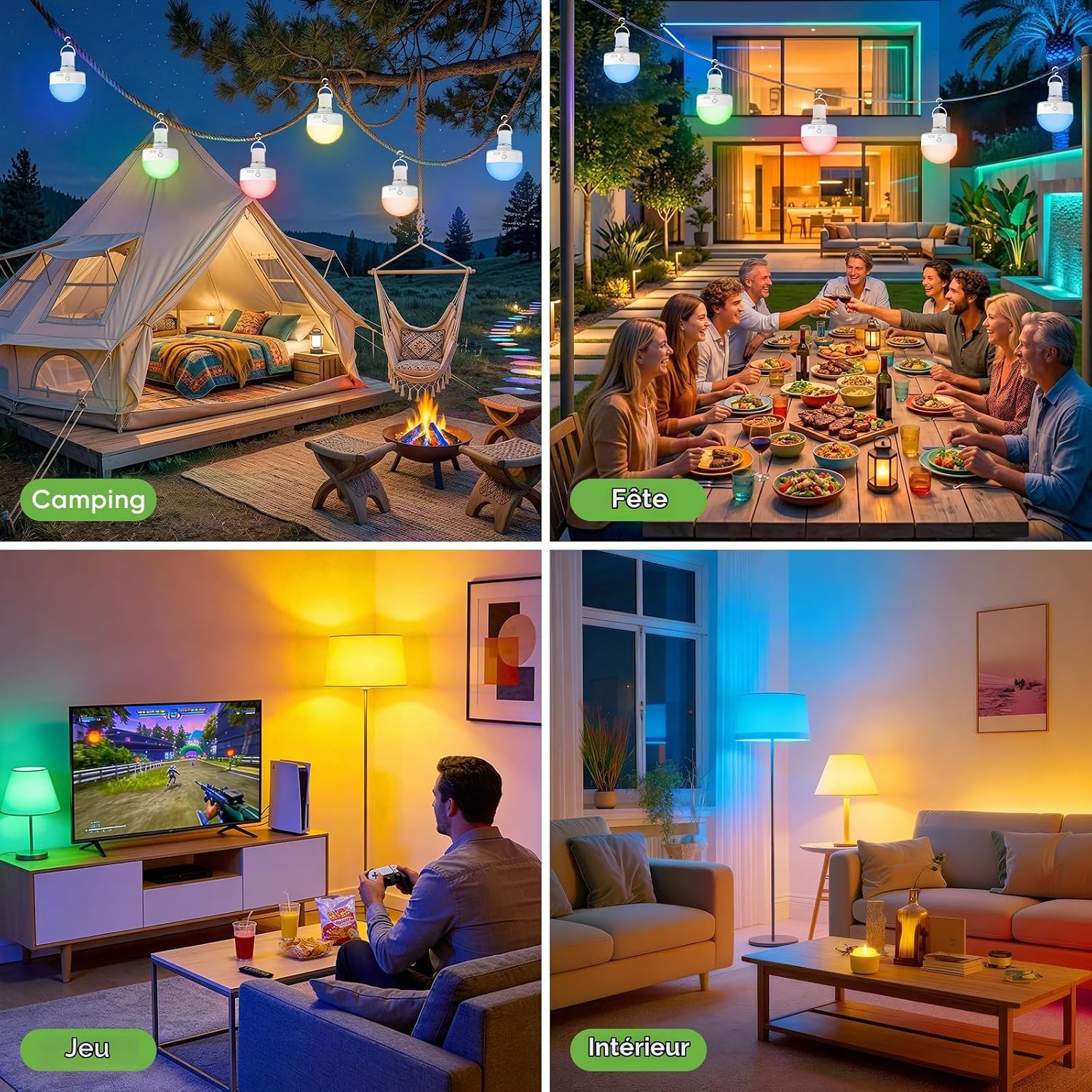 Detalle 2 de Kimjo D0936 oplaadbare E27-ledlampen, 10 W, dimbaar en RGB met magnetische voet, 2 stuks