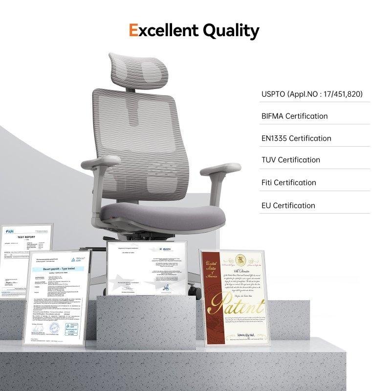 Detalle de Newtral MAGICH003 silla de oficina gris con soporte lumbar adaptativo y reposabrazos 3D