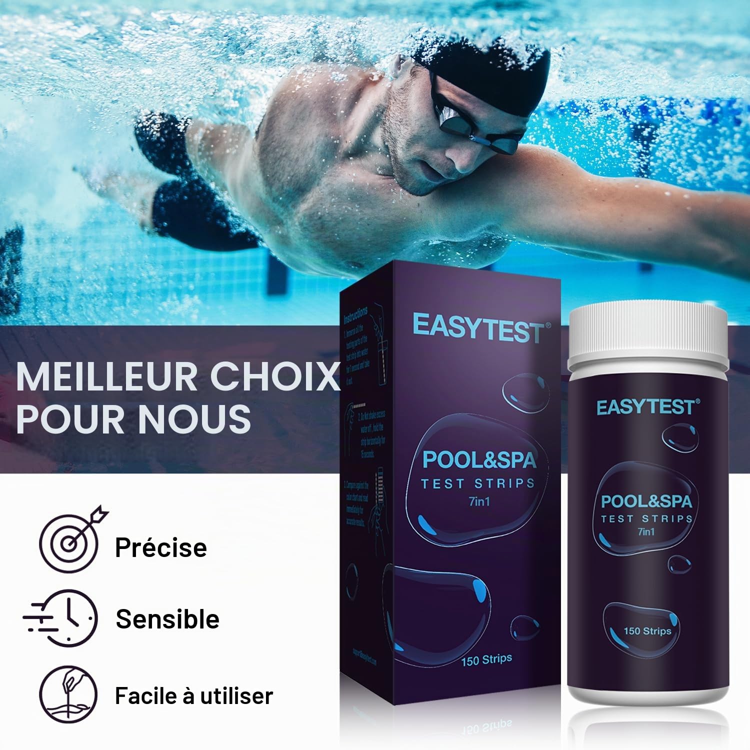 Detalle 2 de EASYTEST 7 in 1 Pool Test Strips zwembadteststrips, 150 stuks voor spa