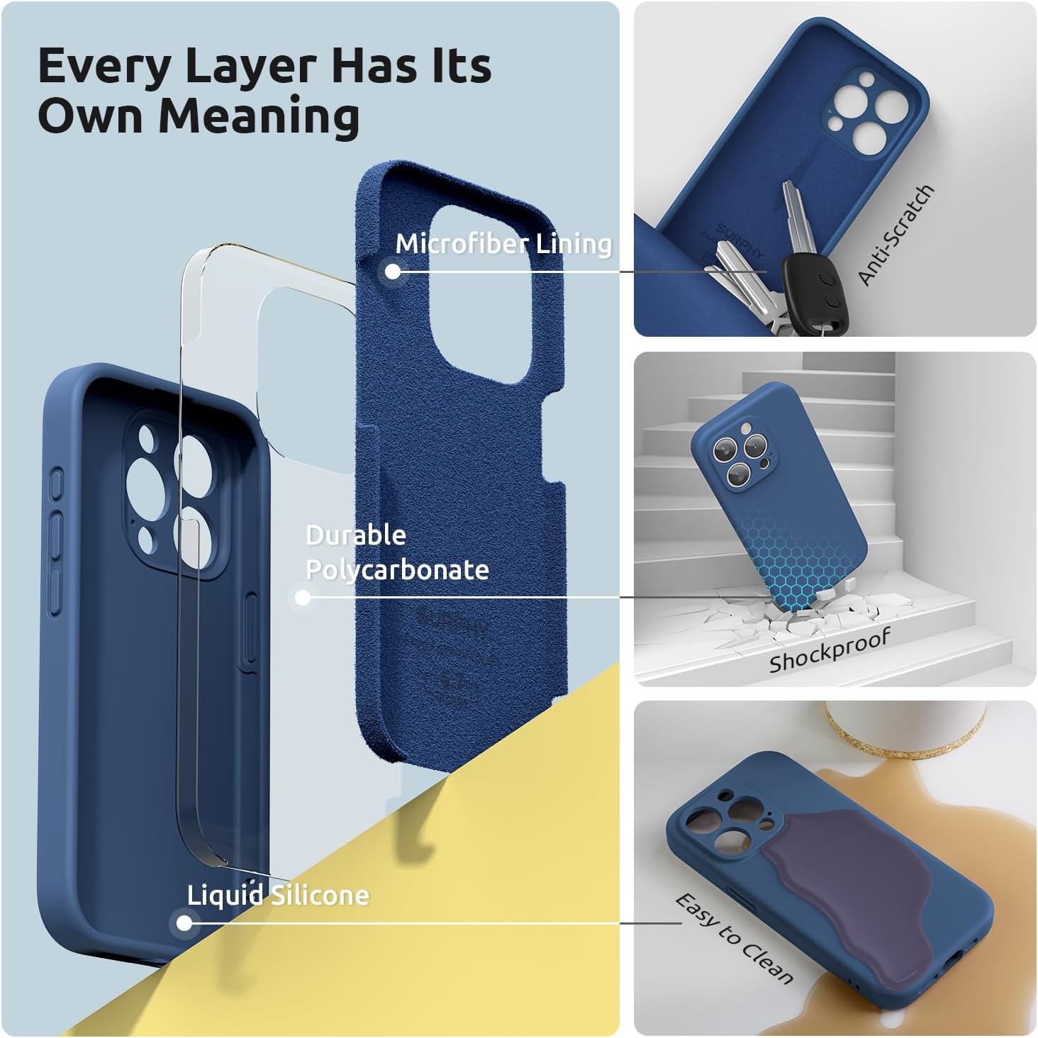 Thumbnail 6 de SURPHY Design for iPhone 15 Pro Max Case with Screen Protectors & Lanyard (Blue Jay)