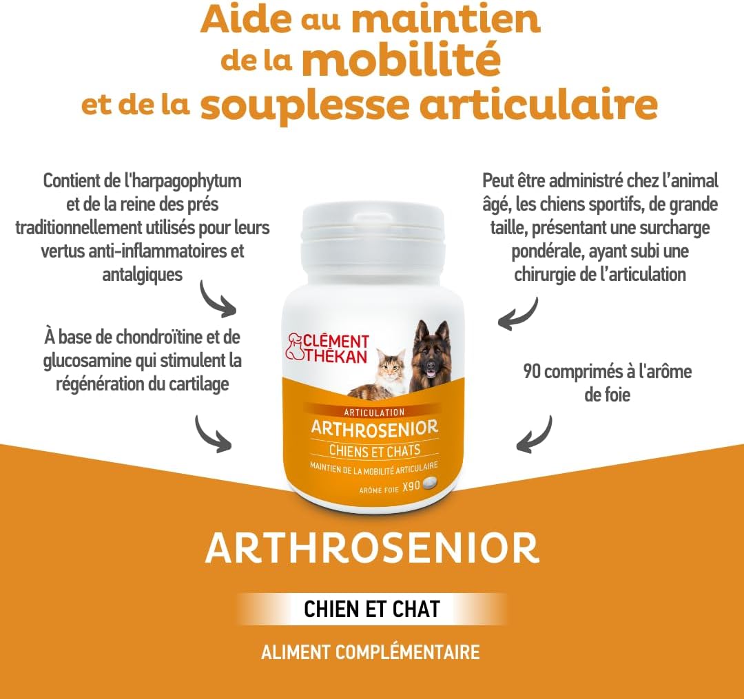 Detalle de Clément Thékan Arthrosenior Grand Format 90 comprimés pour mobilité articulaire 🐶🐱