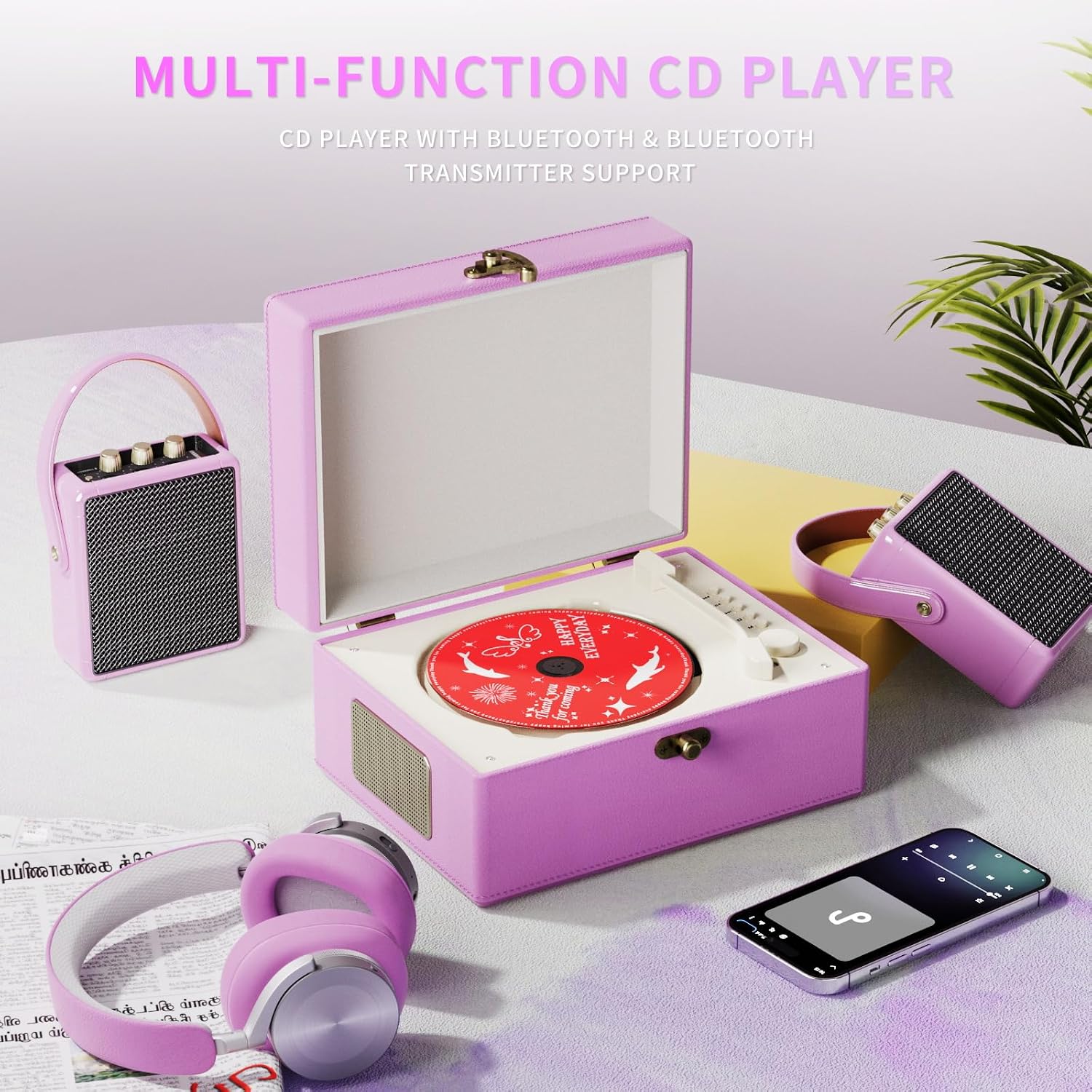 Detalle de Yintiny TMB8 draagbare cd-speler, paars, oplaadbaar, 3600 mAh
