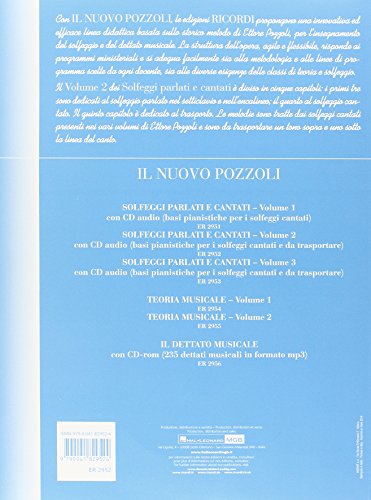 Detalle 2 de Ettore Pozzoli Il Nuovo Solfeggi Parlati e Cantati Vol. 2 – Corso di Solfeggio con CD Incluso, Edizioni Ricordi