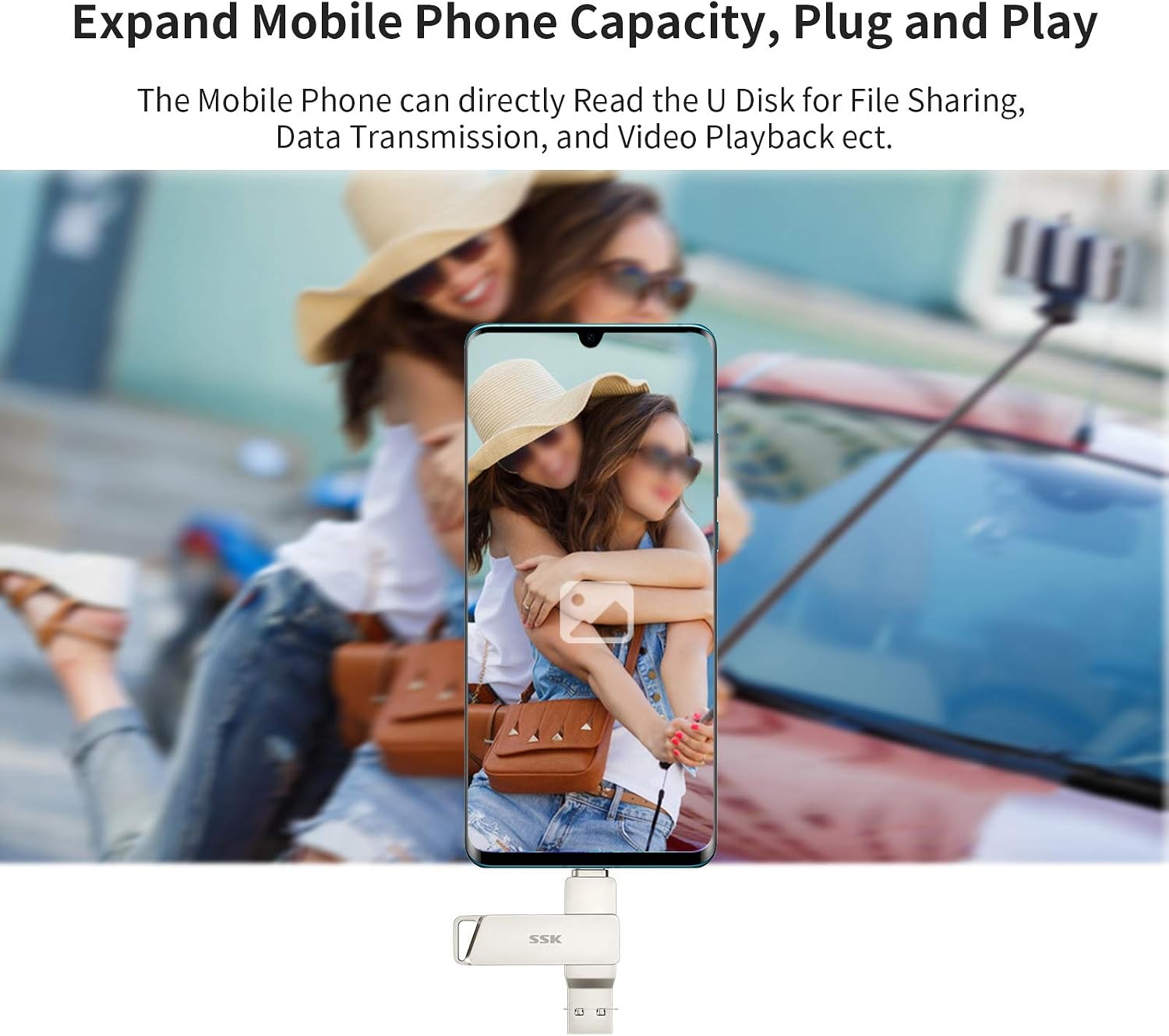 Detalle de SSK 64GB USB C Flash Drive with Dual Connectors (USB-C + USB 3.2) – 200MB/s Read