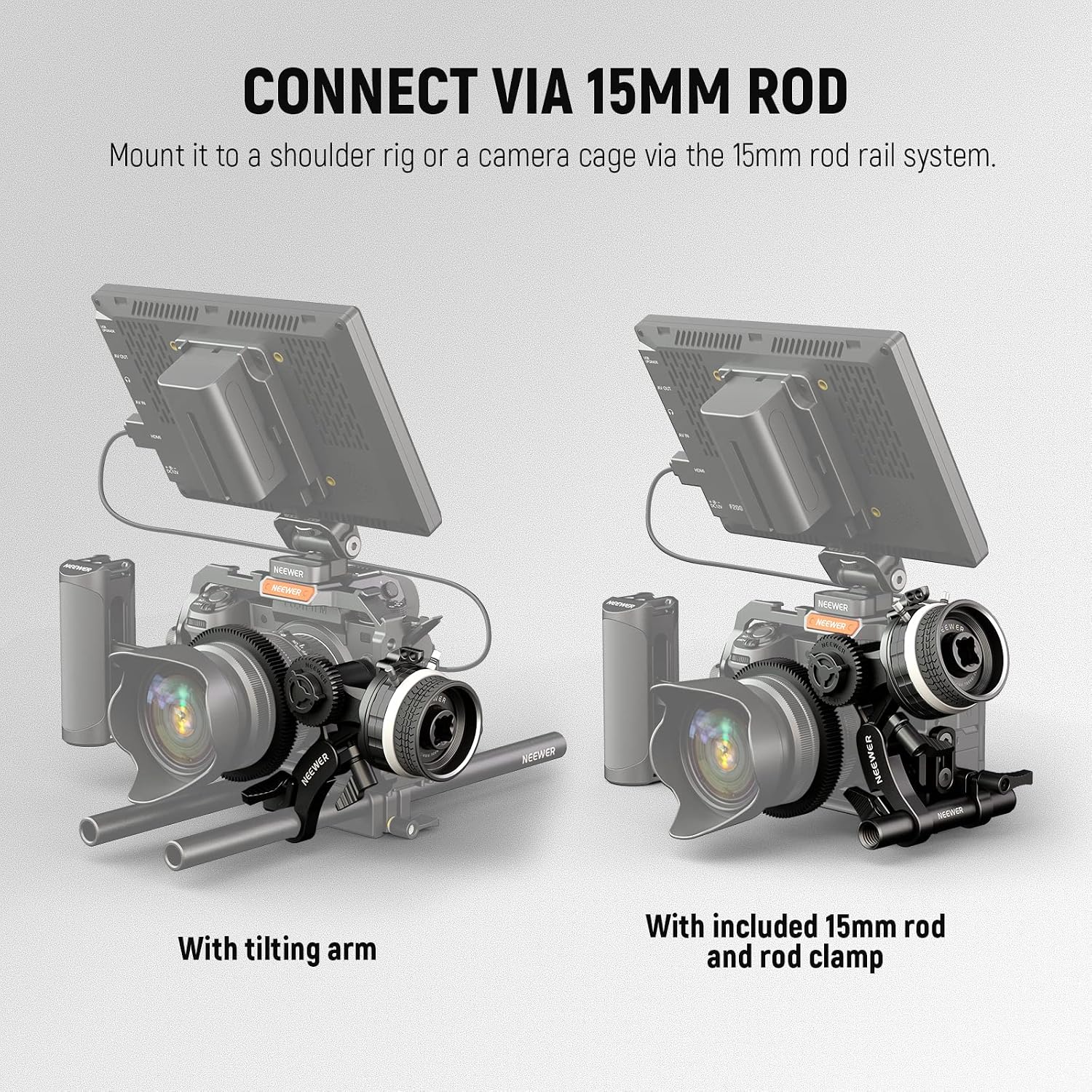 Thumbnail 6 de NEEWER PG003 Mini Follow Focus with A/B Stops — 15mm Rod, Lens Gear Ring, up to 114mm diameter