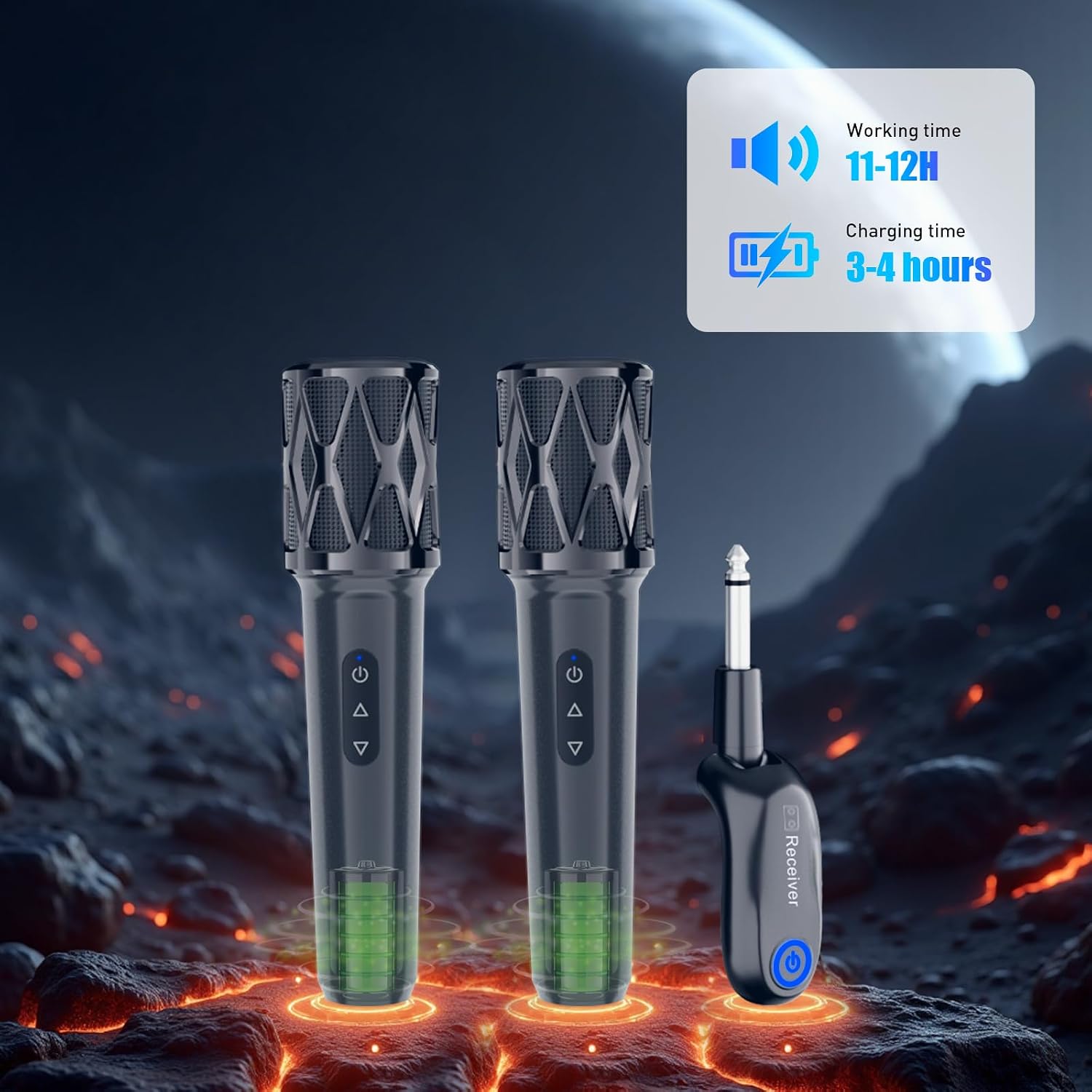 Detalle de ZOWEETEK H15G-2 Dual Wireless Handheld Karaoke Microphone Set, 2.4 GHz