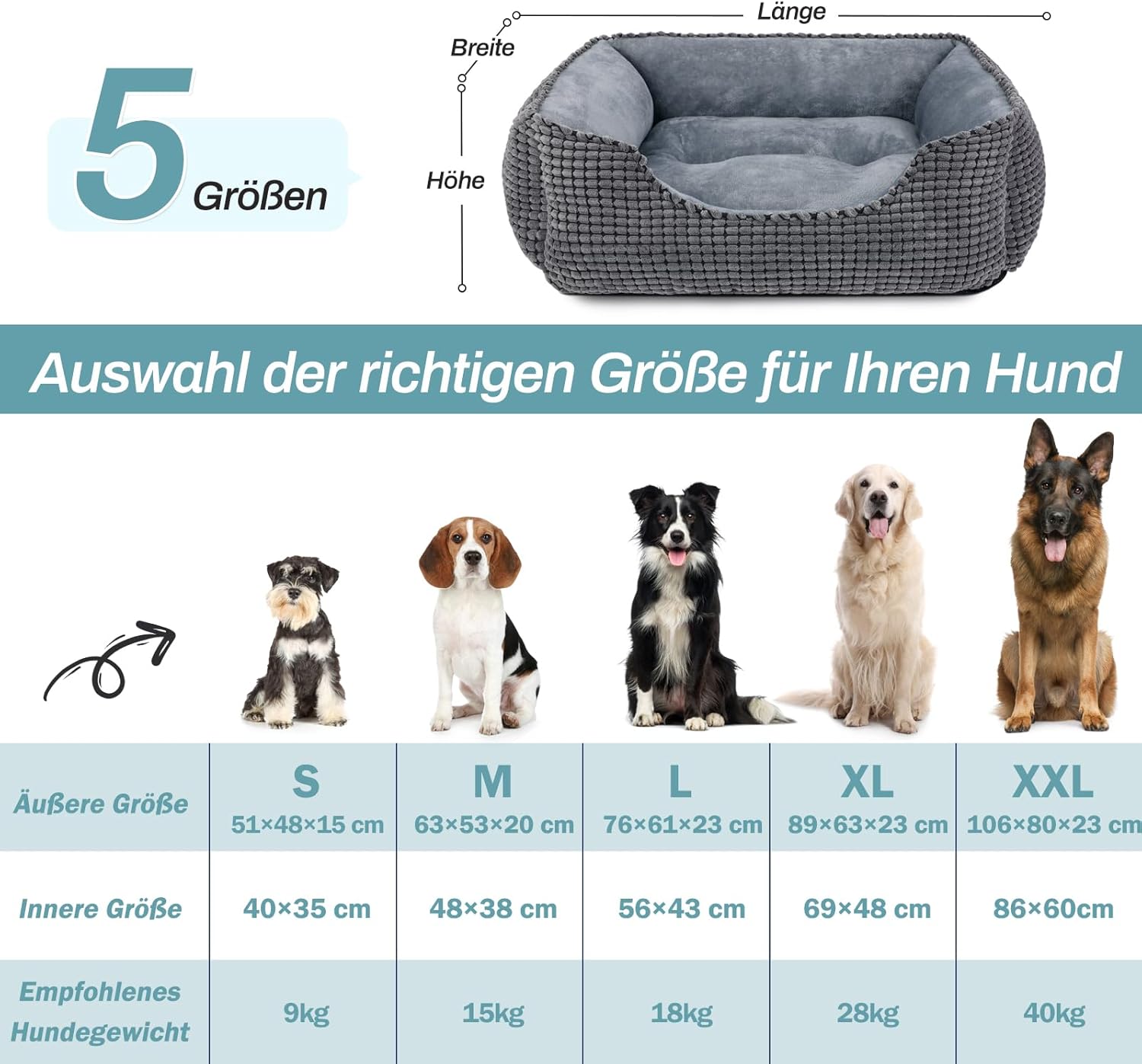 Thumbnail 5 de JOEJOY Cuccia per cani interna taglia grande XXL 106x80x23 cm, lavabile con fondo antiscivolo