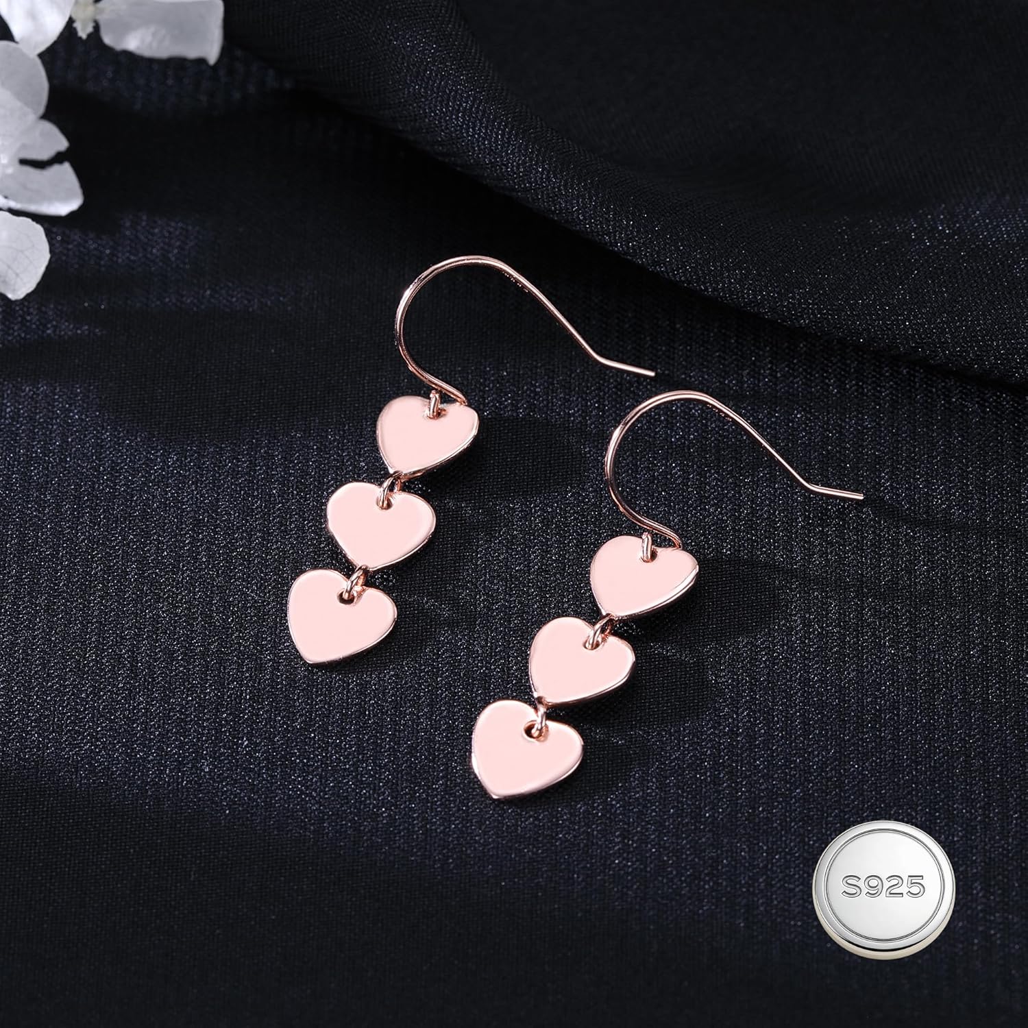 Thumbnail 4 de Reffeer Solid 925 Sterling Silver Love Heart Drop Earrings
