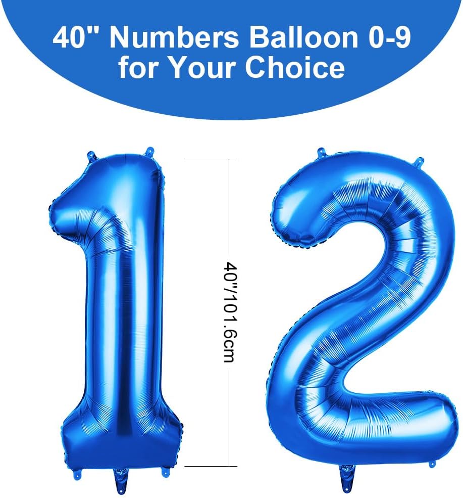 Thumbnail 1 de OFFCUP 40 Inch Number 12 Foil Balloon (Blue) – Large Self-Inflating Double Pack for Celebrations