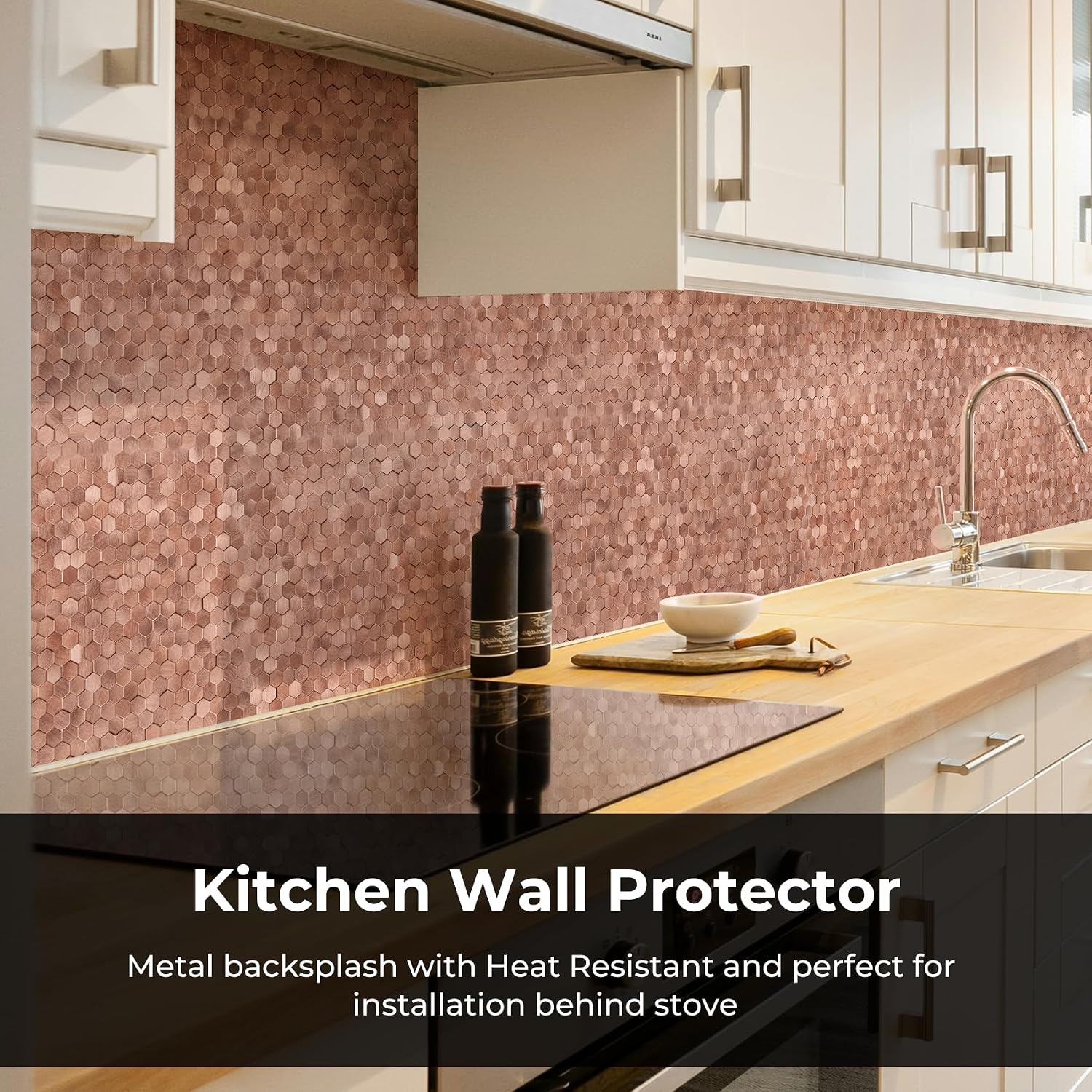 Detalle de STICKGOO Mosaic Peel and Stick Backsplash Tiles, Rose Gold 3D Aluminum Hexagons