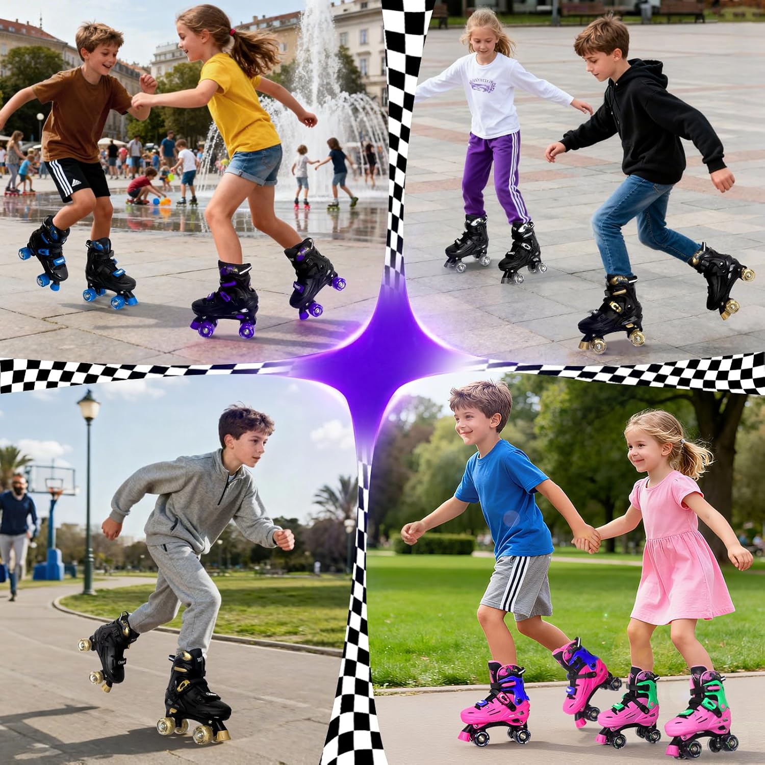 Detalle 2 de Nattork Adjustable Roller Skates for Kids: 4-Size Growth Fit with ABEC-7 Bearings