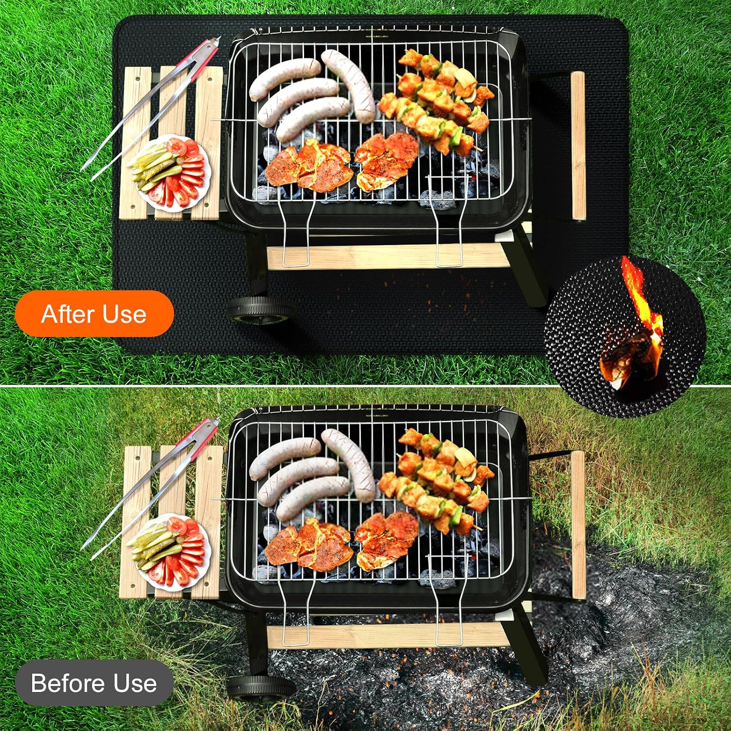 Detalle 2 de Tappetino per grigliate 130 x 80 cm impermeabile al calore e all’olio, protezione per barbecue e terrazze