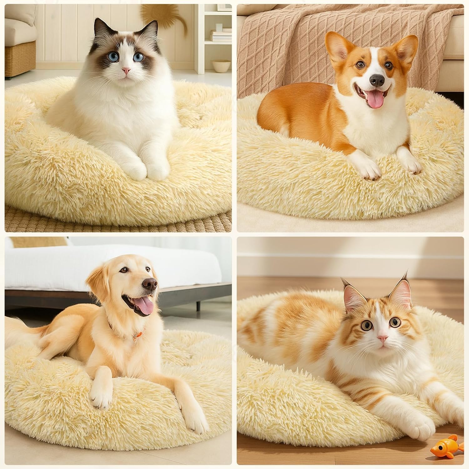 Thumbnail 4 de DONWEI Calming Dog Donut Bed (60x60cm) – Washable, non-slip fluffy calming cushion for small to medium dogs