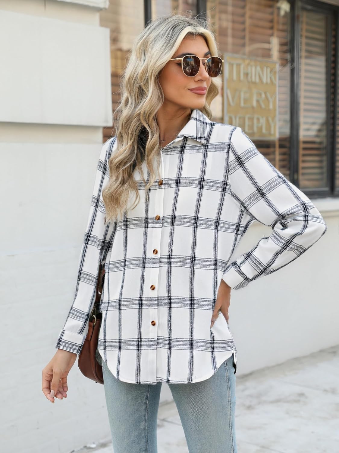 Detalle de Zeagoo Women's Plaid Shirt 25% Cotton