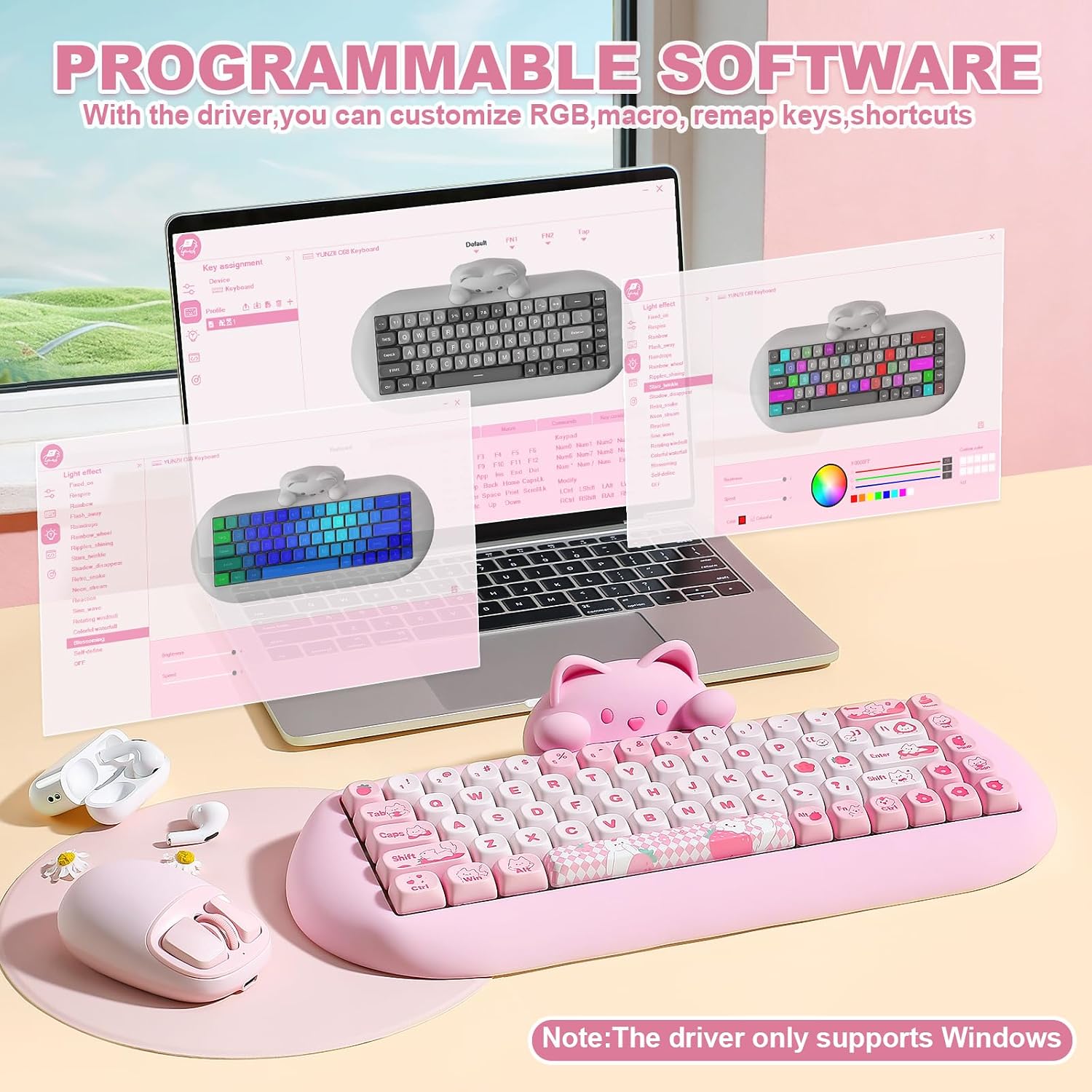 Thumbnail 6 de YUNZII C68 Wireless Mechanical Keyboard: 65% Cat-Inspired, Hot-Swap, Tri-Mode Connectivity